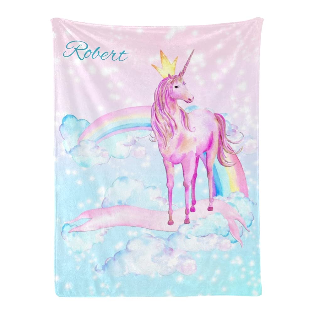 Custom Personalized Watercolor Unicorn Rainbow Baby Blanket - Super Soft Fleece Nursery Blanket for Boys & Girls (30x40 Inches) | Perfect for Baby Showers, Birthdays & Nursery Decor