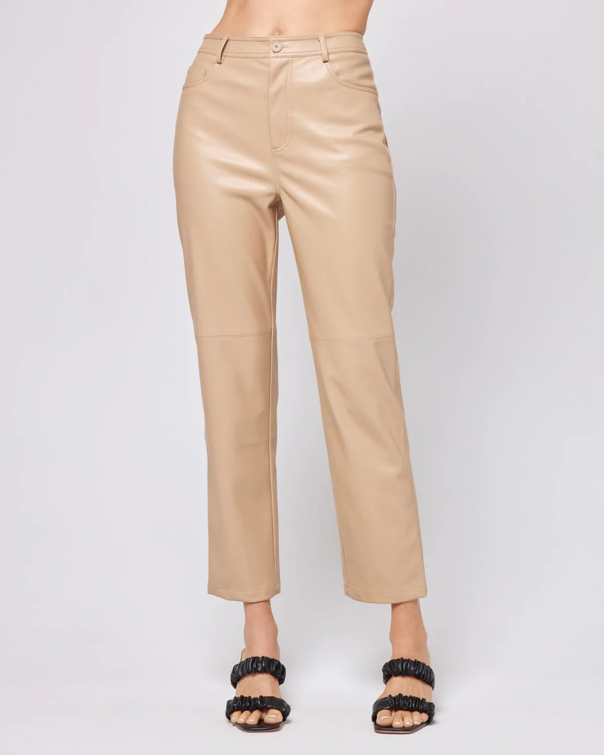 L*Space Women's Quincey Faux Leather Cropped Pants - High Waisted Vegan Leather Pants in Latte Tan | Perfect for Casual Outfits, Date Nights & Office Wear