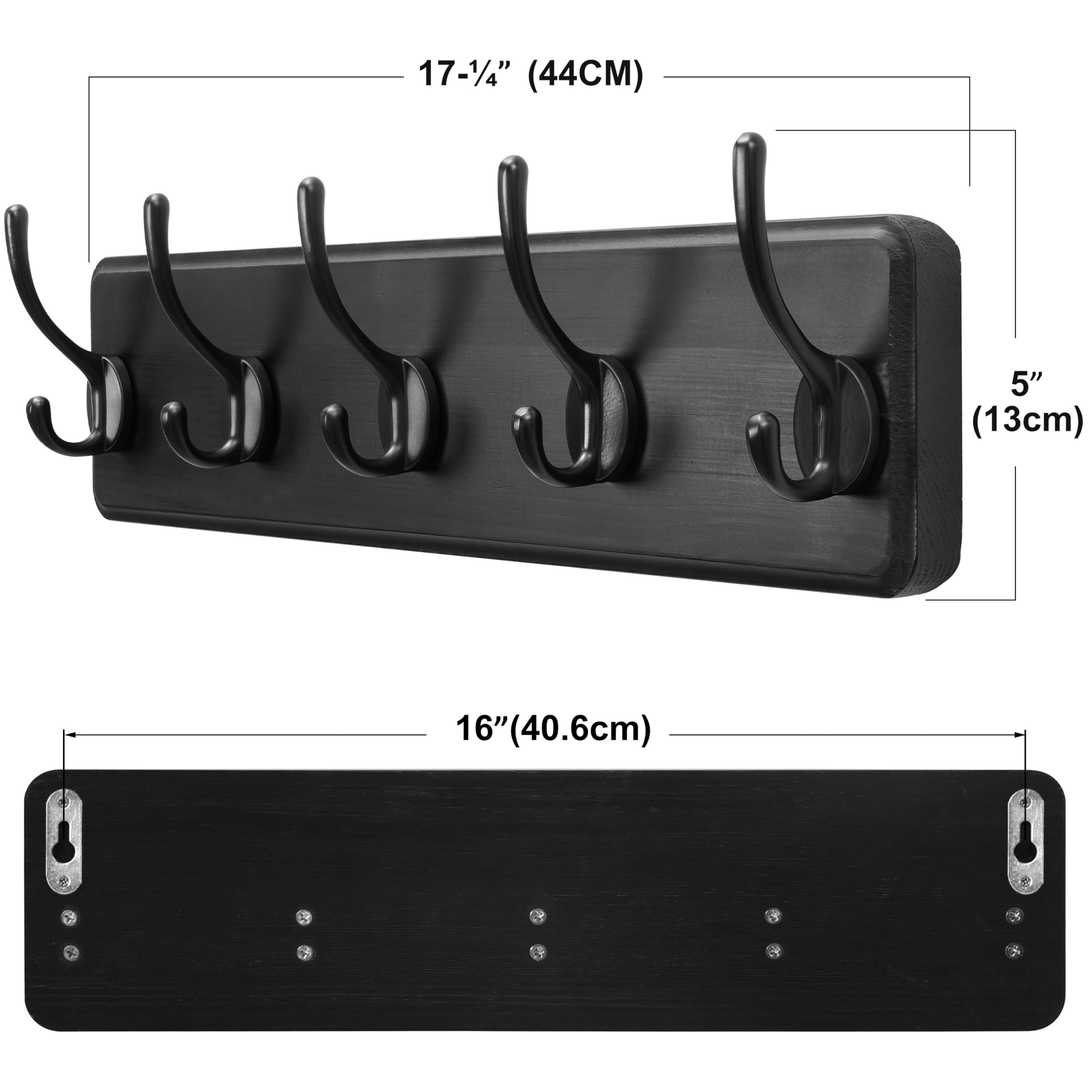 SKOLOO Rustic Wall Mounted Coat Rack - 5 Hook Solid Pine Wood Hanger for Coats, Robes & Towels | Perfect for Entryway, Mudroom & Bathroom Organization