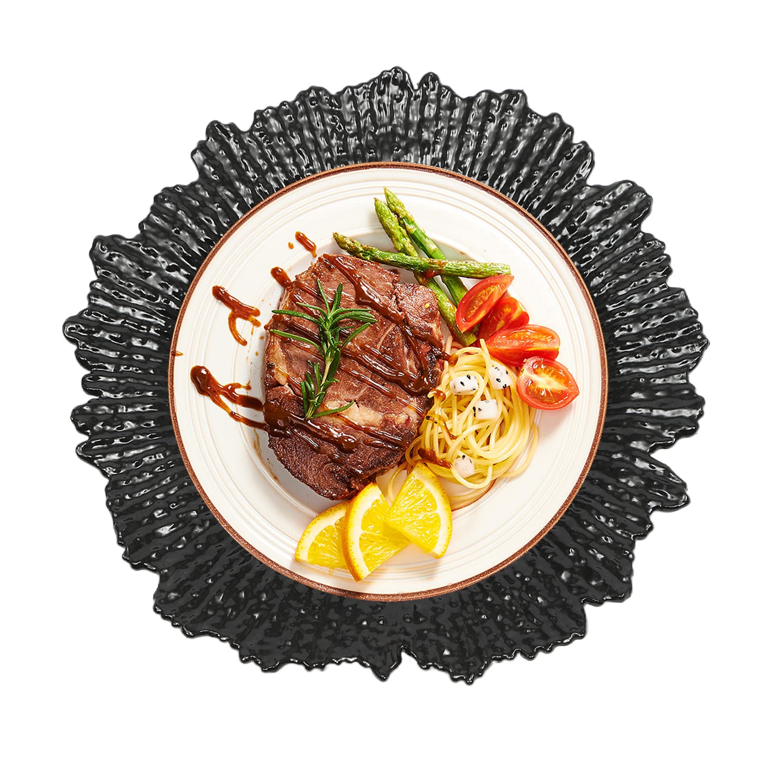 13'' Round Black Charger Plates Set - 24 Reusable Decorative Dinner Plates for Wedding, Party & Kitchen Serving | Embossed Pattern Snack Trays - Elegant Table Decor for Special Occasions