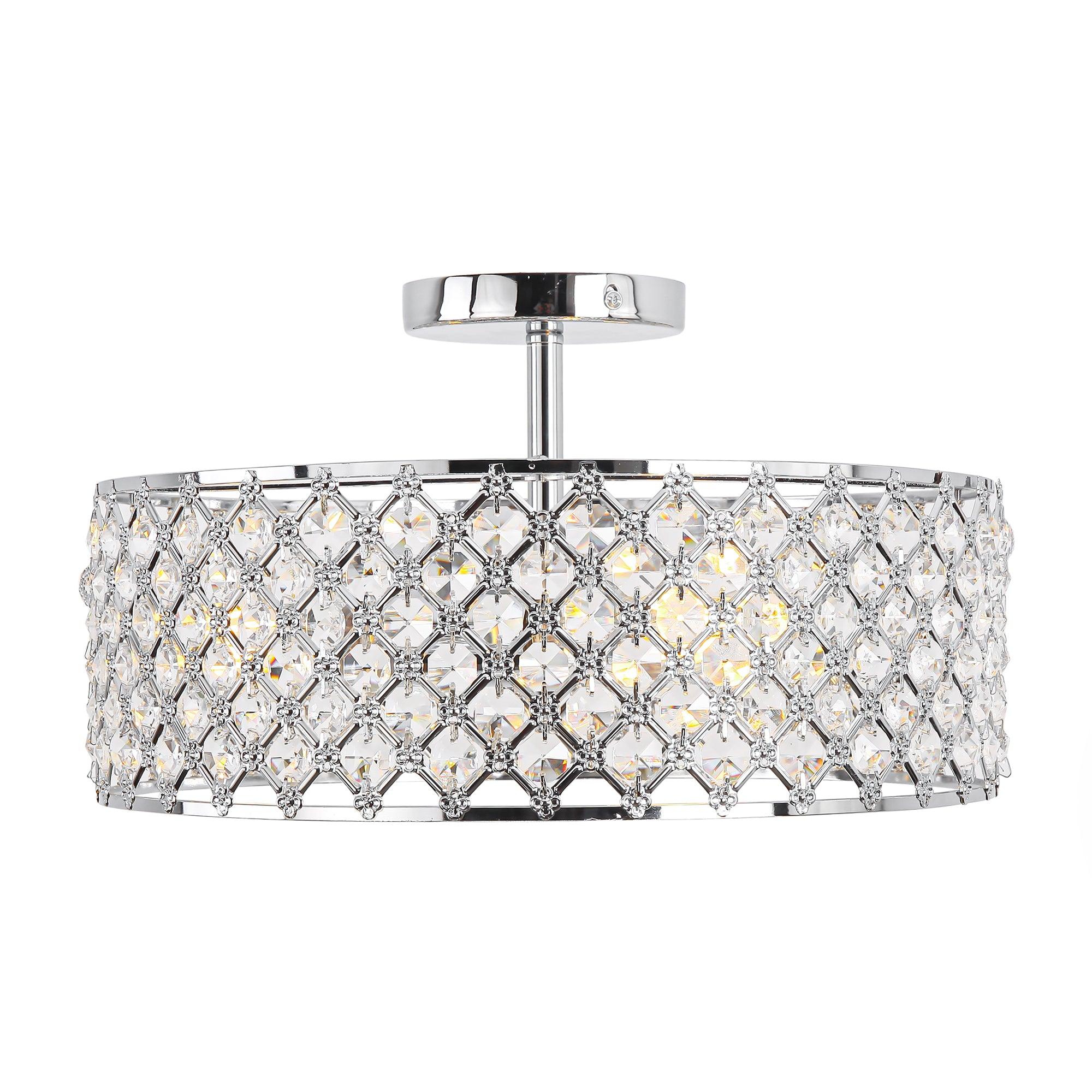 15 Inch 3-Light Modern Chrome Semi-Flush Mount Ceiling Light Fixture - Perfect for Bedroom, Living Room, and Hallway Lighting
