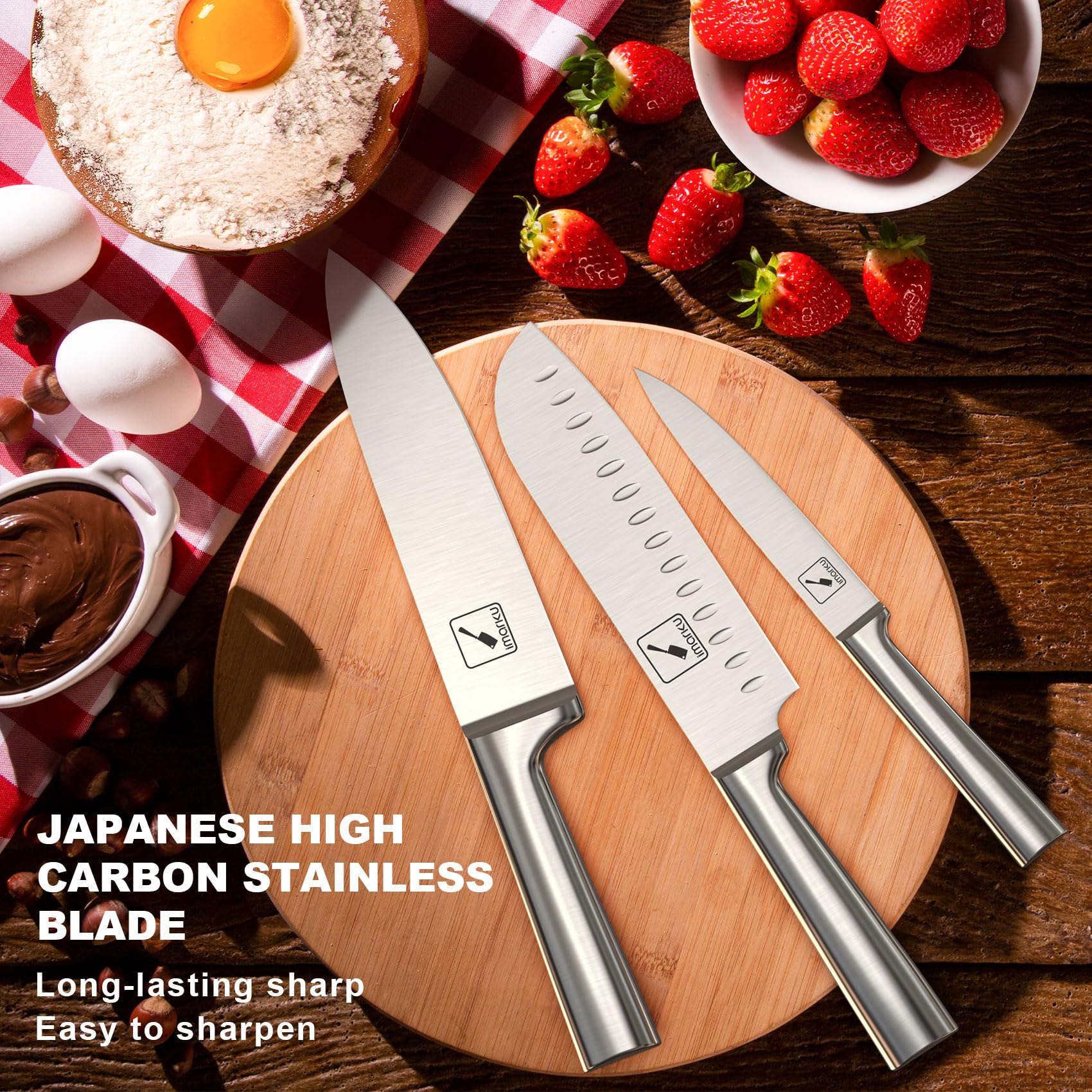 IMARKU 15-Piece Japanese High Carbon Stainless Steel Knife Set - Ultra Sharp Professional Chef Knives with Block for Kitchen | Dishwasher Safe & Well Balanced | Perfect for Home Cooking, Restaurant Use & Culinary Gifts