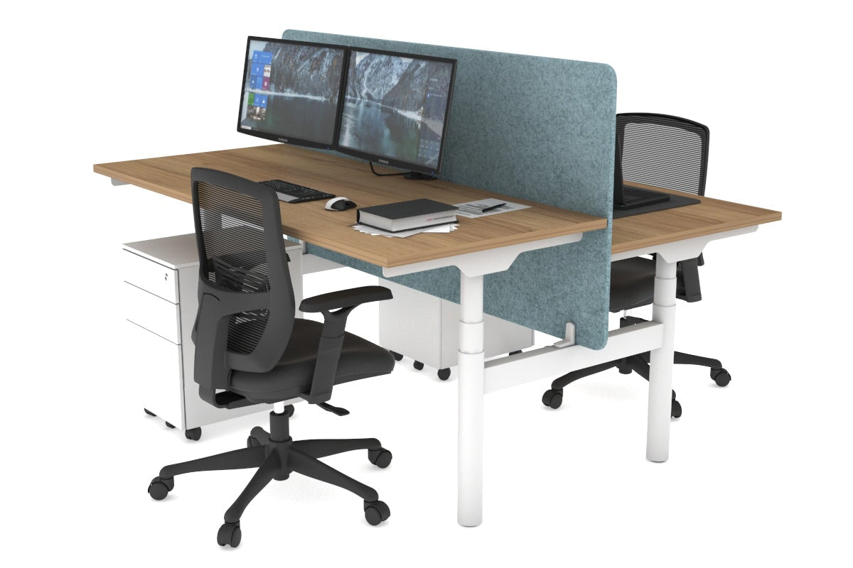 Flexi Premium Height Adjustable 2-Person H Bench Workstation - White Frame [1400L x 700W] for Office & Home Workspace | Ergonomic Standing Desk Solution