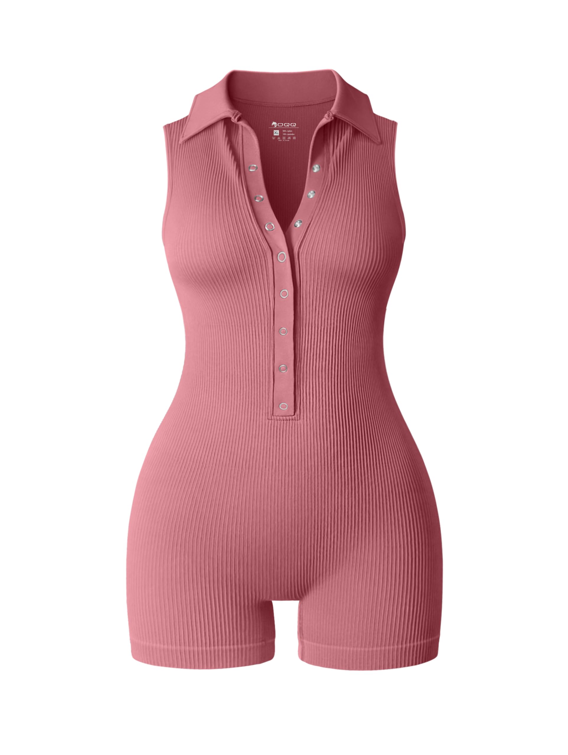 OQQ Women's Yoga Rompers - Ribbed V-Neck Sleeveless Workout Jumpsuit with Tummy Control | Stretchy Gym Outfit for Yoga, Pilates & Lounge Wear