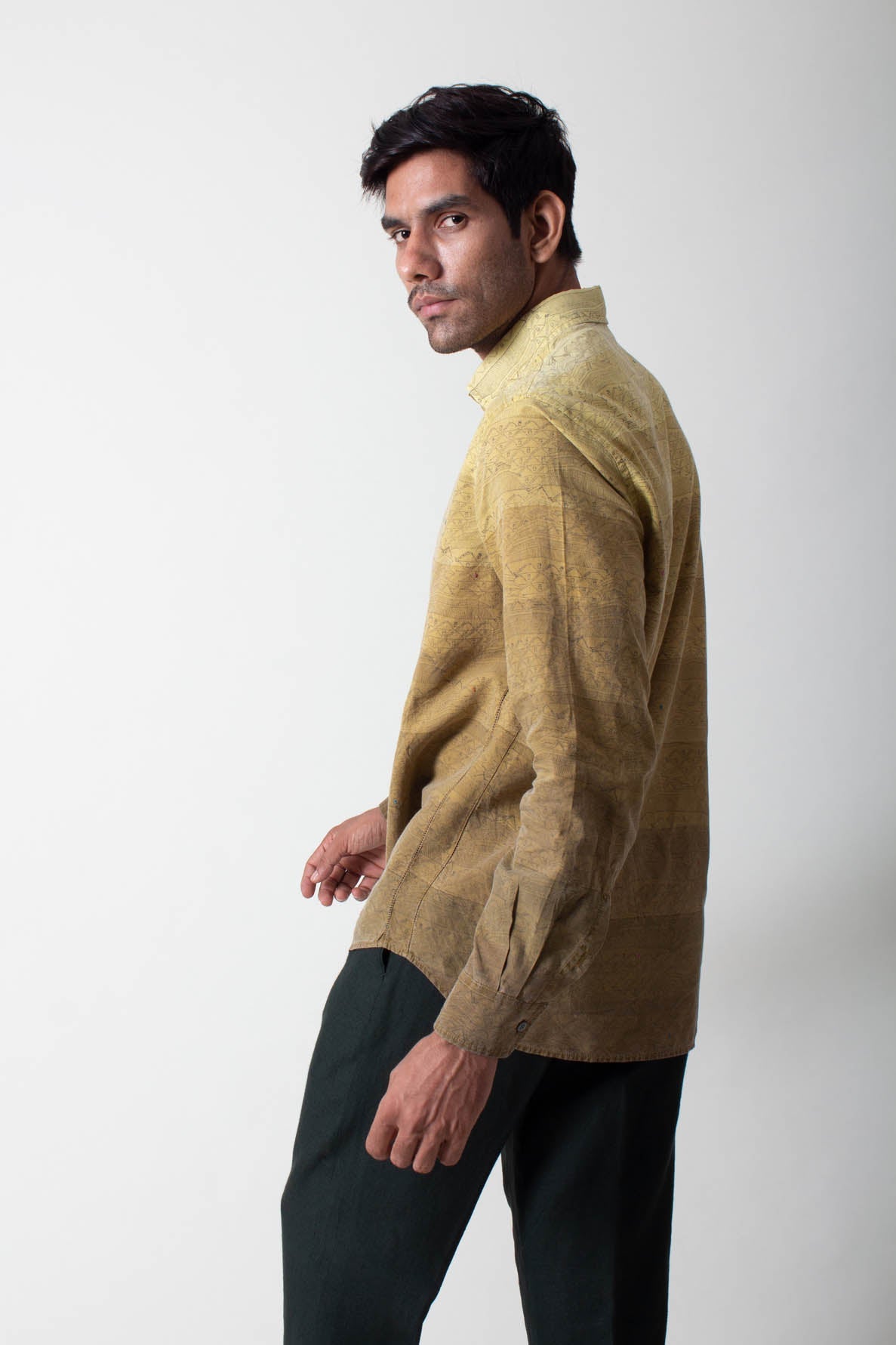 Classic Handspun Handwoven Cotton Mustard Ombre Shirt | Casual & Formal Wear for Men & Women | Perfect for Office, Date Night & Outdoor Events