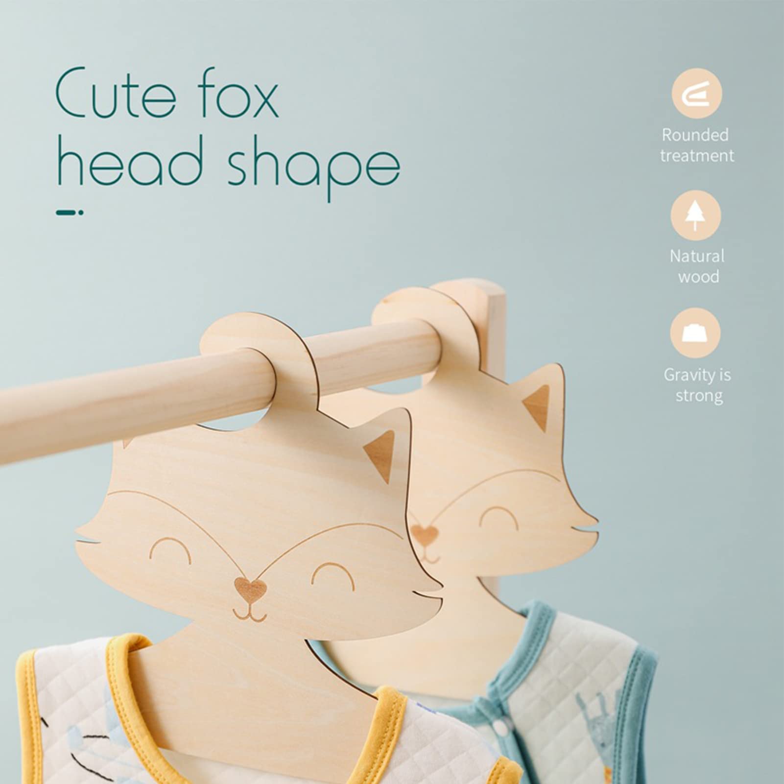 Erice Baby Hangers - 5 Pack Wooden Kids Clothes Hangers with Adorable Fox Design, 9 Inch Children's Coat Hangers for Suits, Dresses, Jackets & Pants - Perfect for Nursery, Kids Closet Organization & Gift Giving