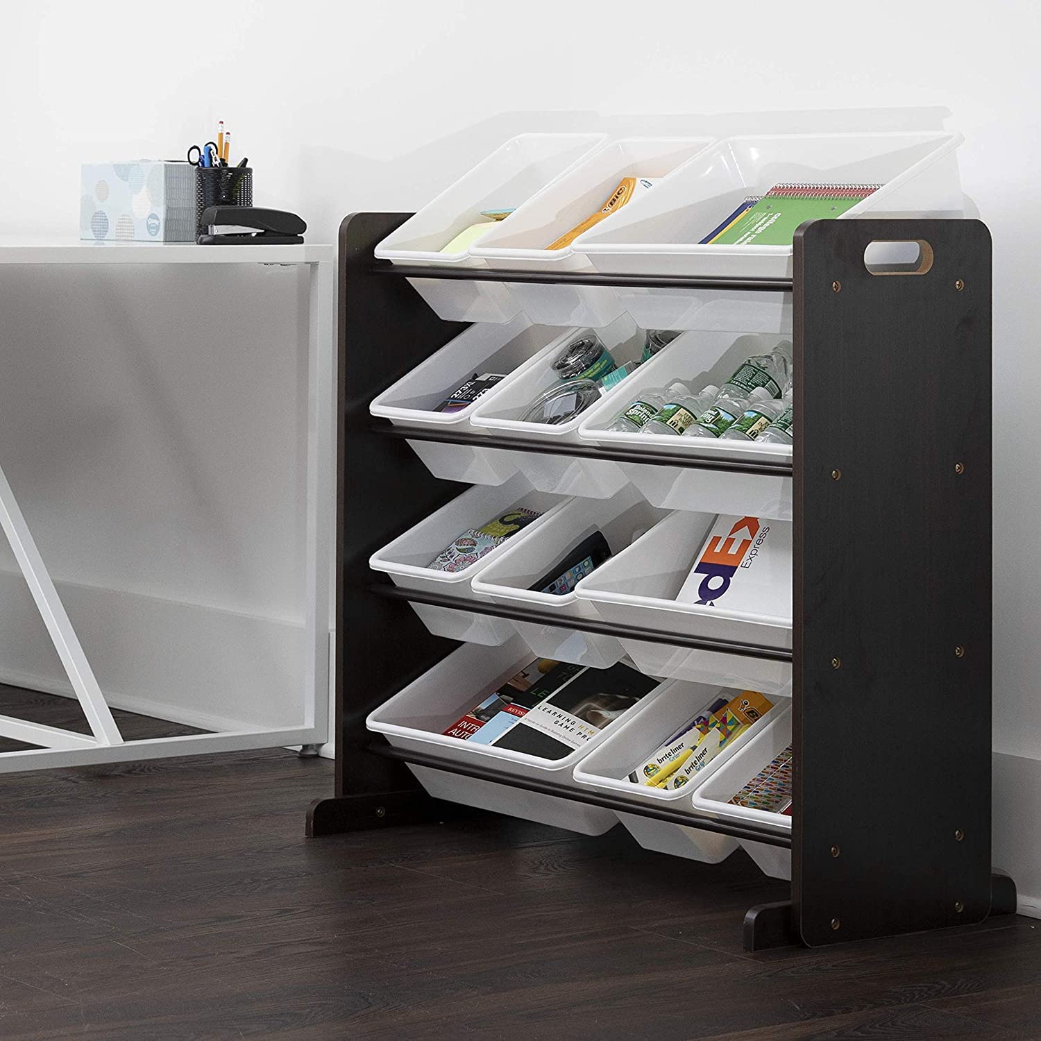Lennox 12-Bin Espresso Toy Storage Organizer - Kids Room, Playroom & Nursery Organization Solution