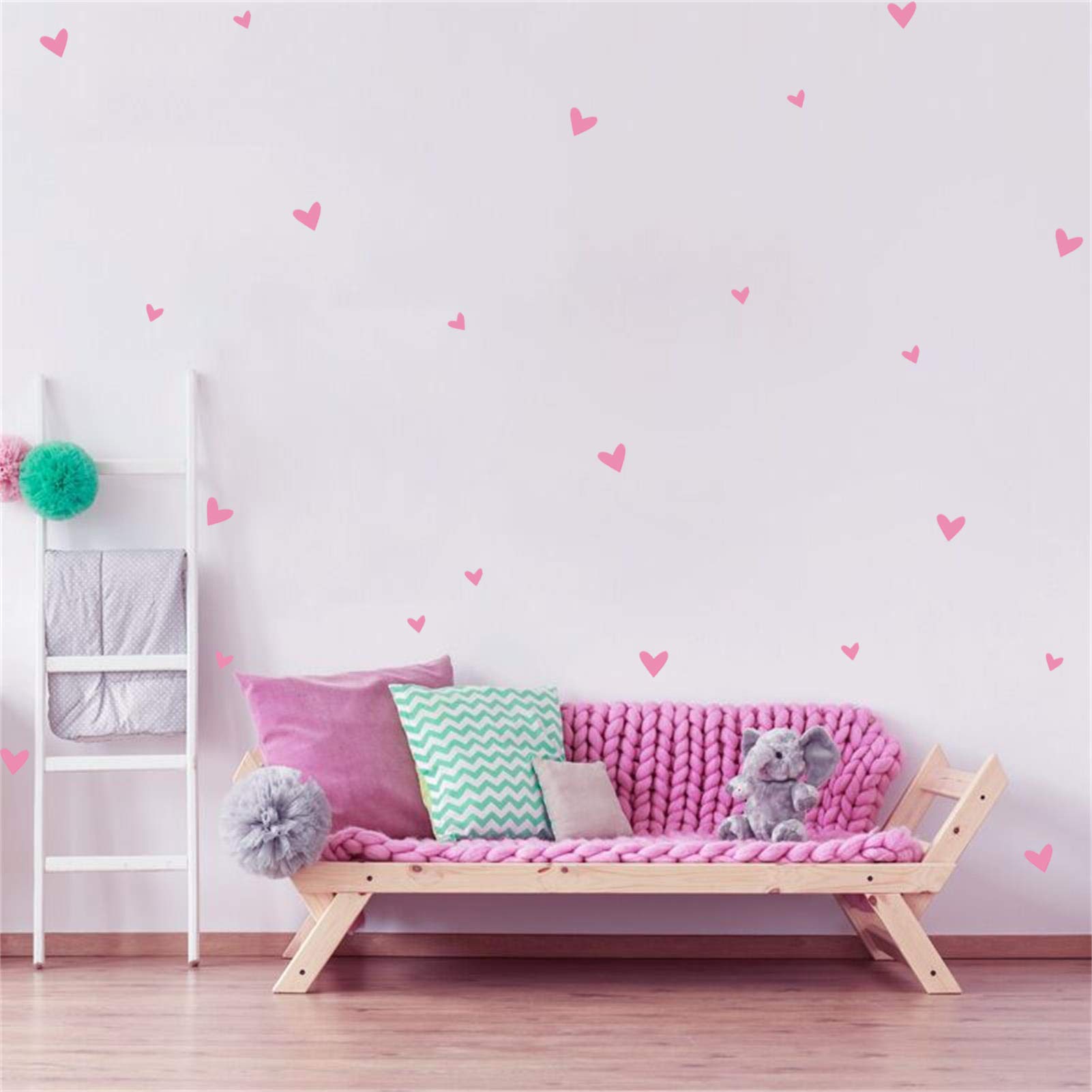 126 Pack Boho Pink Heart Wall Decals - Removable Love Themed Wall Stickers for Girls Bedroom, Nursery & Kids Room Decor - Perfect for DIY Home Decor, Birthday Parties & Nursery Wall Art
