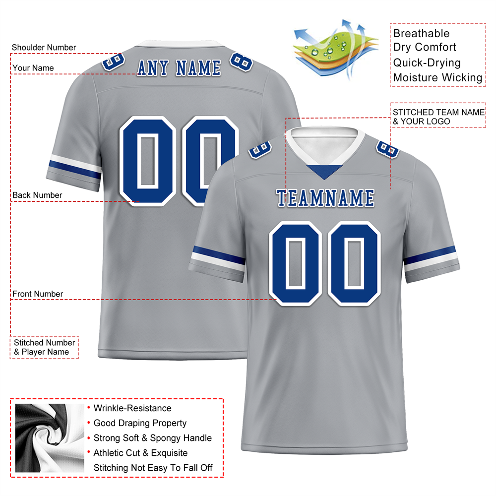 Custom Grey Classic Style Personalized Authentic Football Jersey FBJ02 - Perfect for Games, Training, and Fan Support