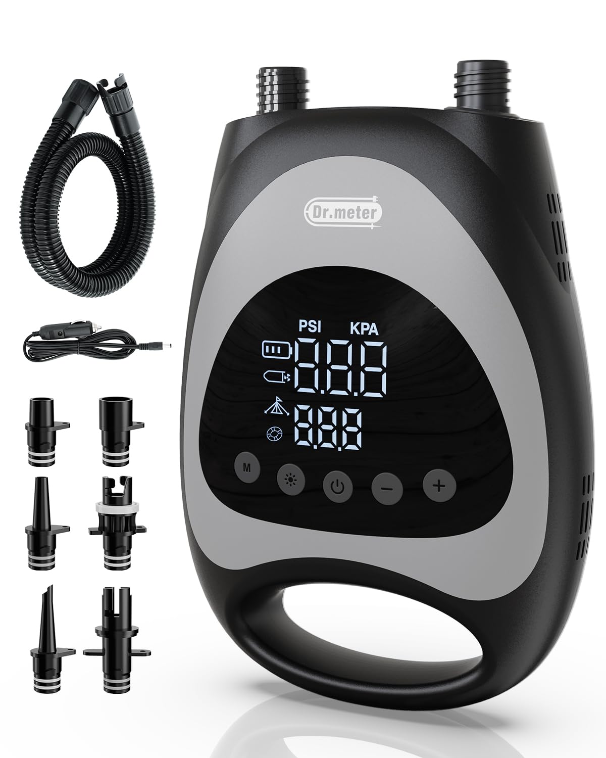 **Dr.meter Rechargeable Electric SUP Pump - 20PSI High Pressure Portable Air Pump with LED Light & Auto-Off, Battery & Car Adapter Powered for Inflatable Paddle Boards, Kayaks, Boats - Perfect for Beach, Lake & Outdoor Water Sports**