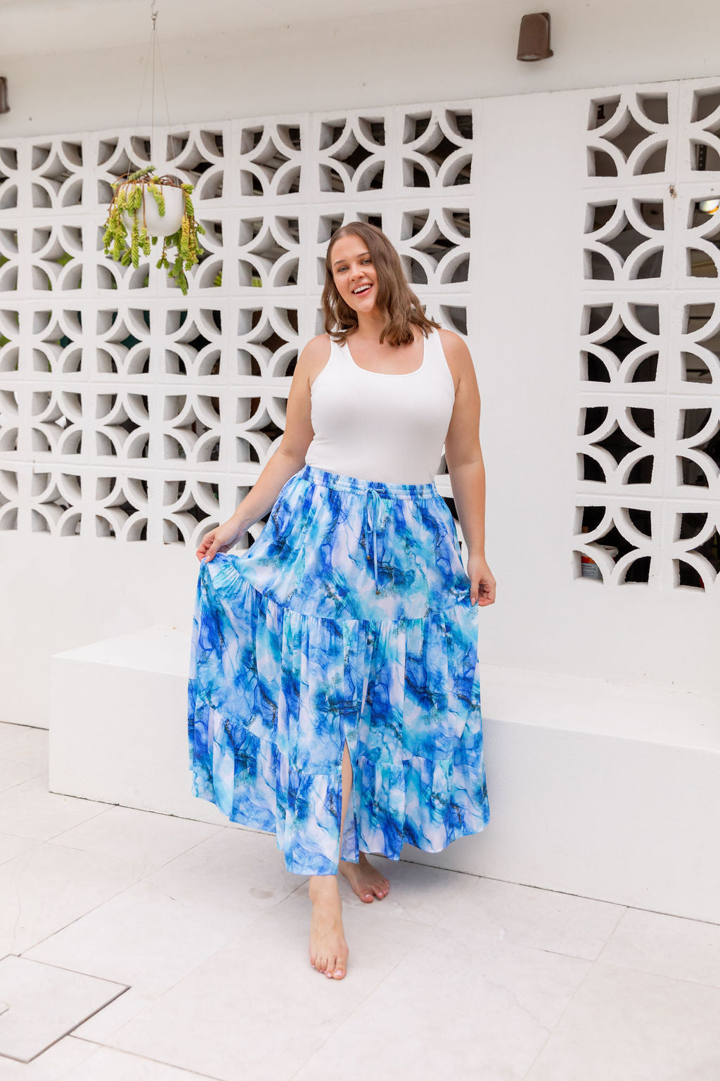 Kimmy Skirt in Mystic Ink - Women's Flowy Midi Skirt with Elastic Waist | Perfect for Casual Wear, Office Outfits & Summer Dresses