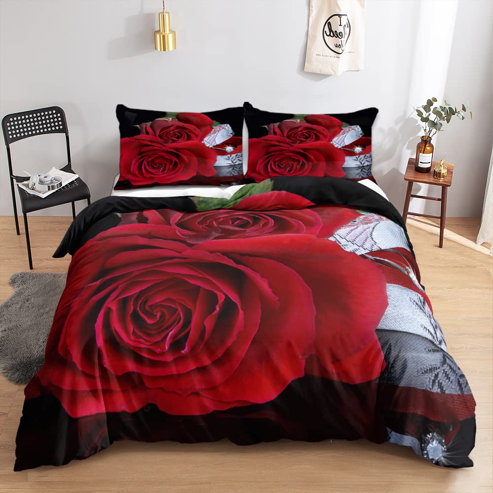 Romantic Rose Floral Duvet Cover Set Twin Size - 3 Piece Bedding Set with 1 Quilt Cover & 2 Pillowcases for Teens & Girls | Perfect for Spring Decor, Bedroom Makeover & Cozy Sleep
