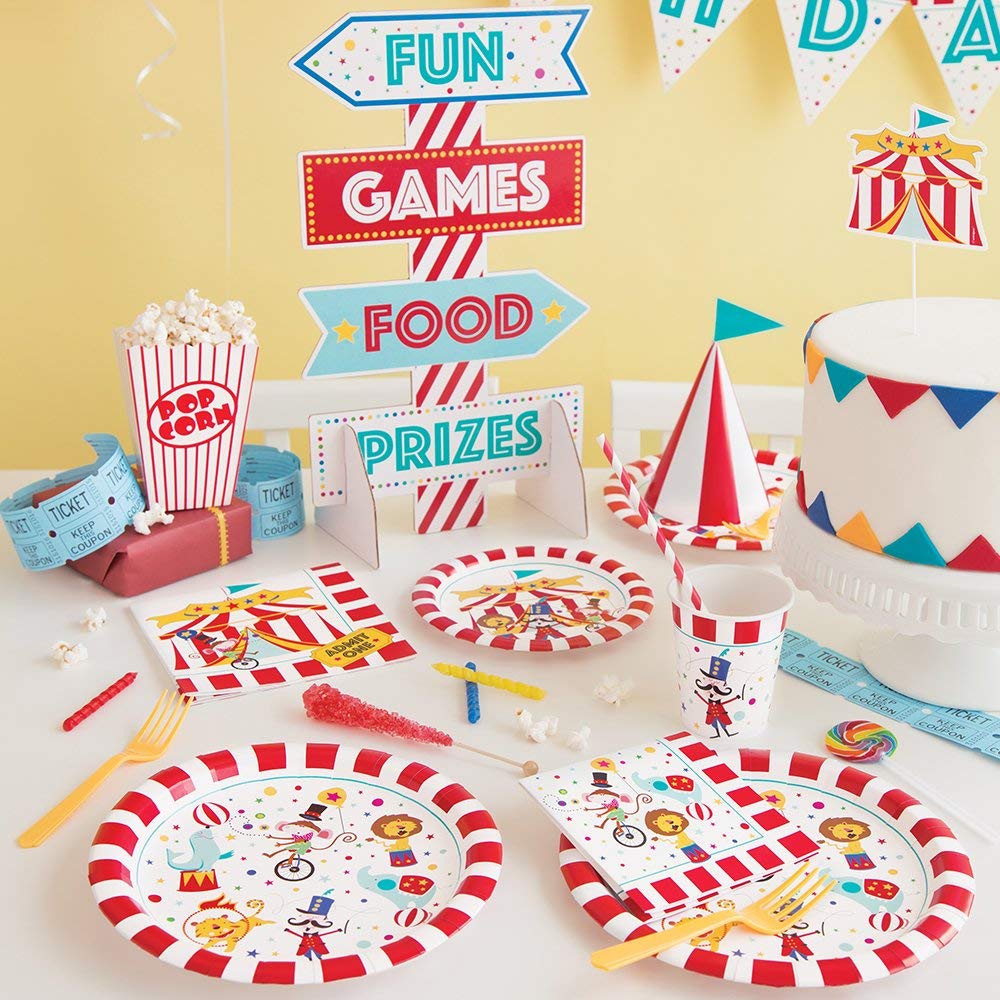 Carnival Circus Themed Large Party Paper Plates - 8 Count Pack for Birthday, Baby Shower & Themed Events