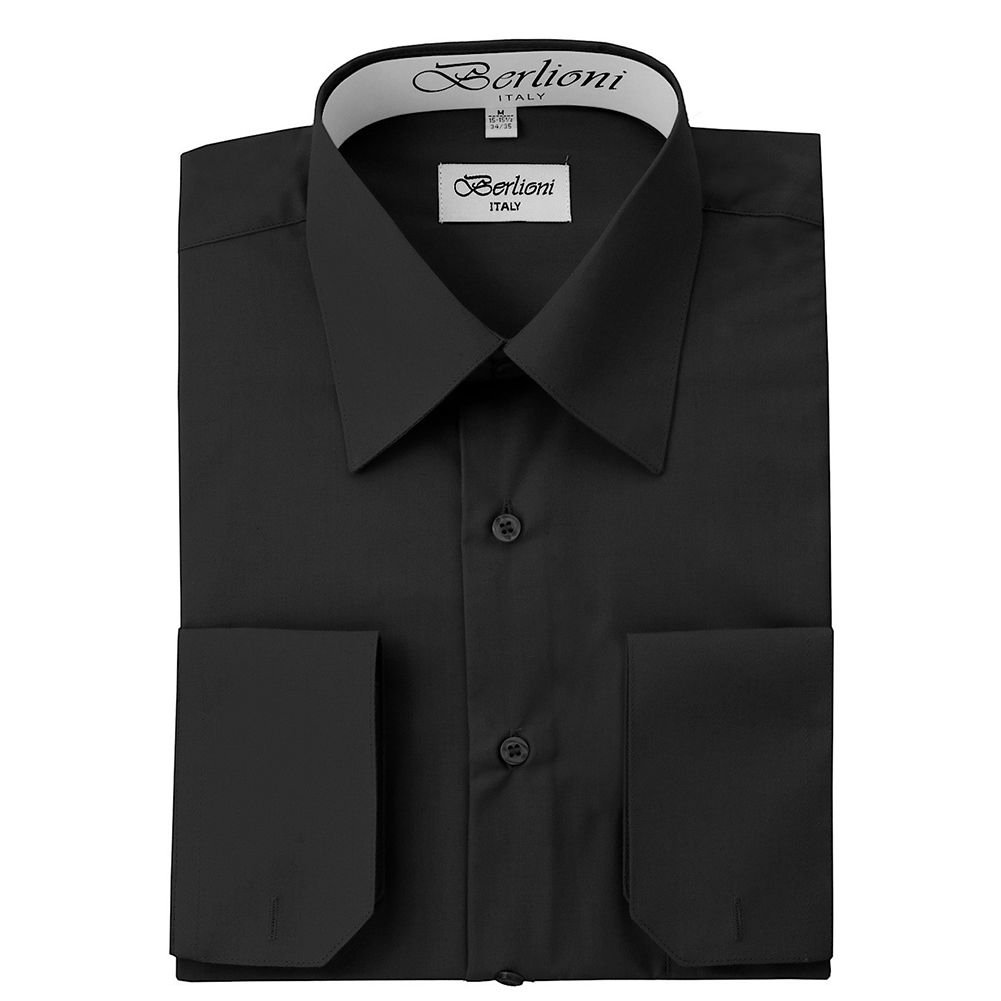 Berlioni Italy Men's Premium Dress Shirt with French Convertible Cuffs - Button Down Formal Shirt in Charcoal Gray for Business, Office & Special Occasions