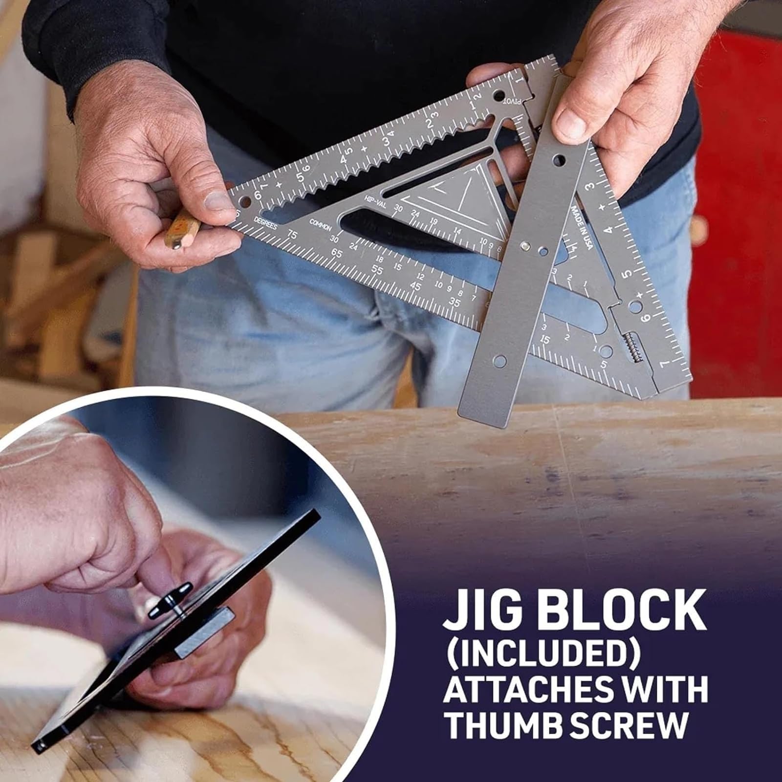 Premium Rafter Square Tool - Advanced Carpenter Square with Jig Block & Protractor | Accurate Layout Measuring Tool for Woodworking & Roof Framing | Professional Triangle Ruler for DIY Projects & Construction (Green)
