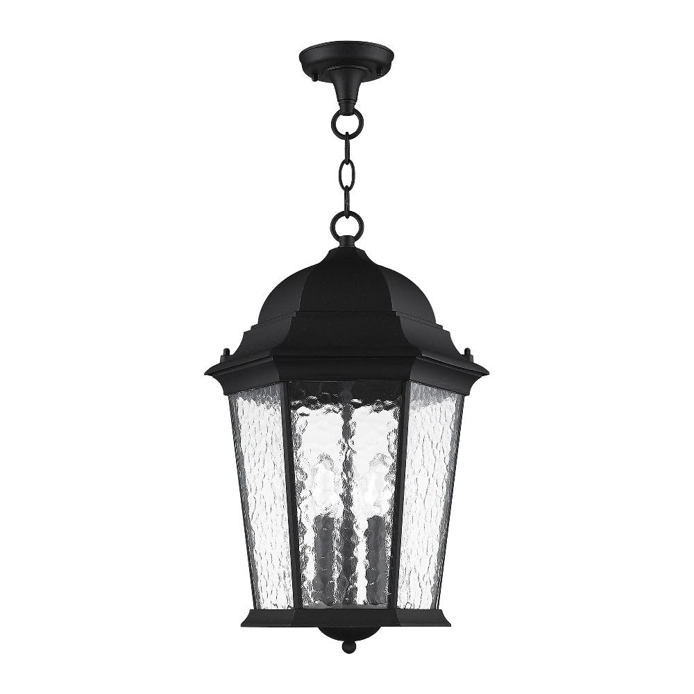 Livex Lighting 75475-14 Textured Black Outdoor Semi-Flush Mount Ceiling Light with Clear Water Glass - Weatherproof Fixture for Porch, Patio & Covered Entryway