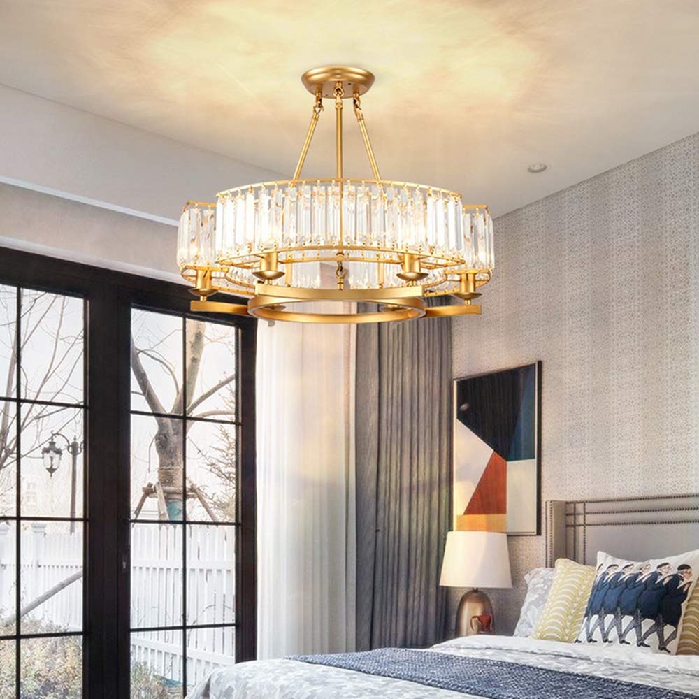 6-Light Crystal LED Chandelier - Modern Round Gold Pendant Light Fixture for Living Room & Dining Room | Elegant Ceiling Lighting for Home Decor & Dinner Parties