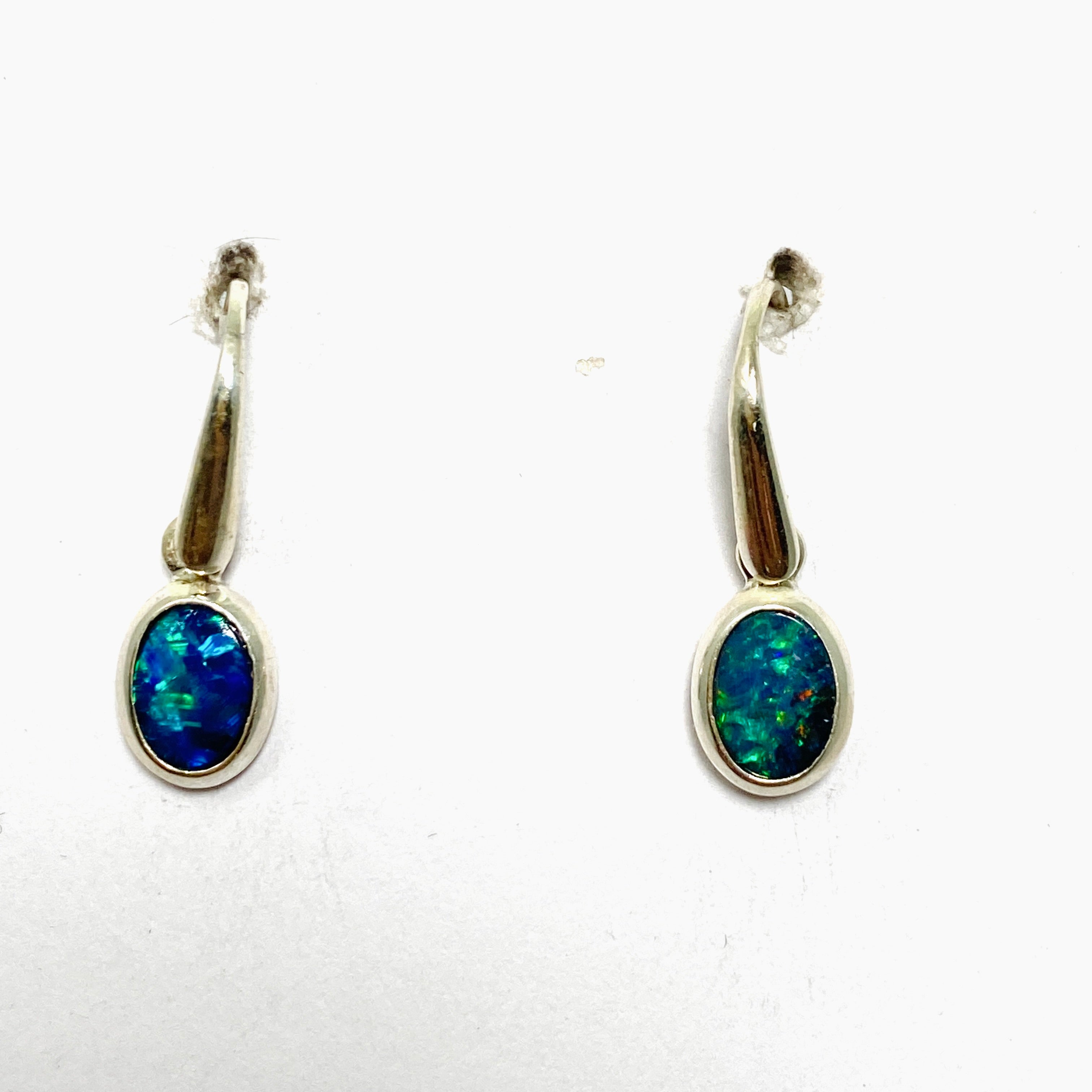 Opal Doublet (Lightning Ridge) Oval Cabochon Earrings PEGJ305 - Natural Australian Gemstone Jewelry for Women, Perfect for Weddings & Special Occasions