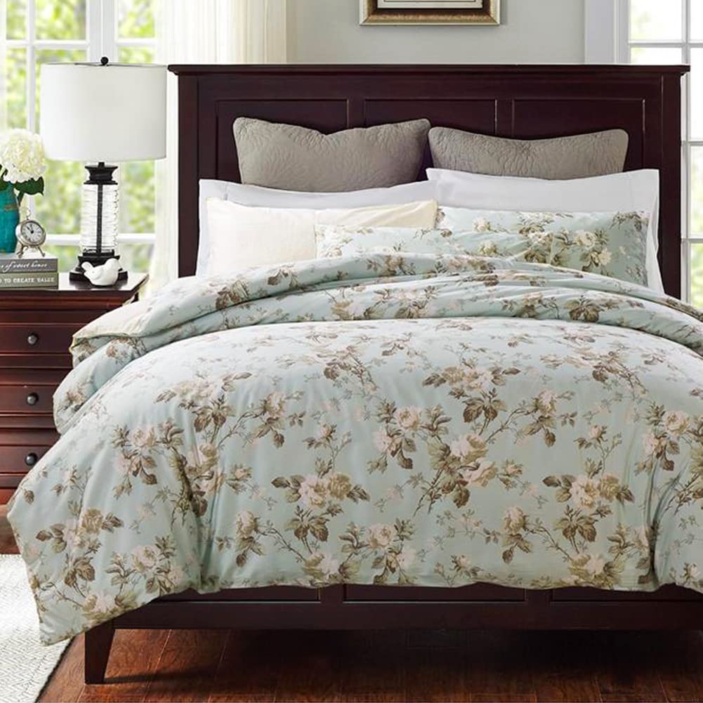 Mixinni Blue Floral Duvet Cover Queen Size 3-Piece Set - Reversible Zipper Closure Bedding with 2 Pillowcases & Button Ties | Ultra Soft, Easy Care Comforter Cover for Couples | Perfect for Master Bedroom, Guest Room & Cozy Home Decor