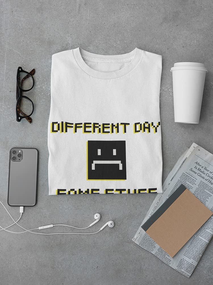 Different Day Same Stuff Quote Sad Face Men's T-Shirt - Funny Sarcastic Graphic Tee for Men - Casual Wear for Everyday Outfits & Relaxing at Home