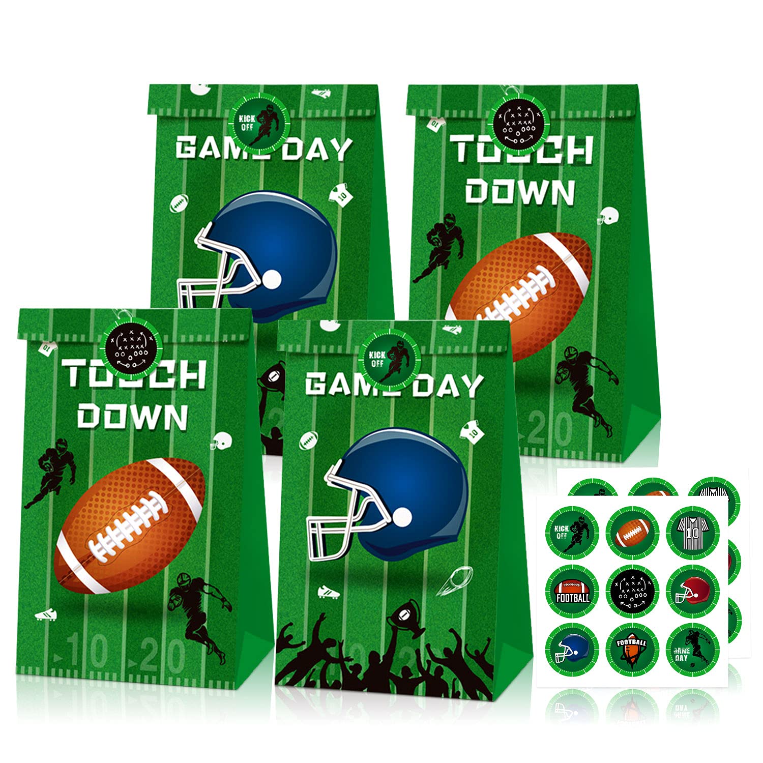 12-Pack Football Party Favor Bags - Touchdown Themed Goodie Gift Bags for Birthday Parties, Game Day Treats & Sports Decorations - Perfect for Football Birthday Party Supplies, Tailgating & Sports Themed Events