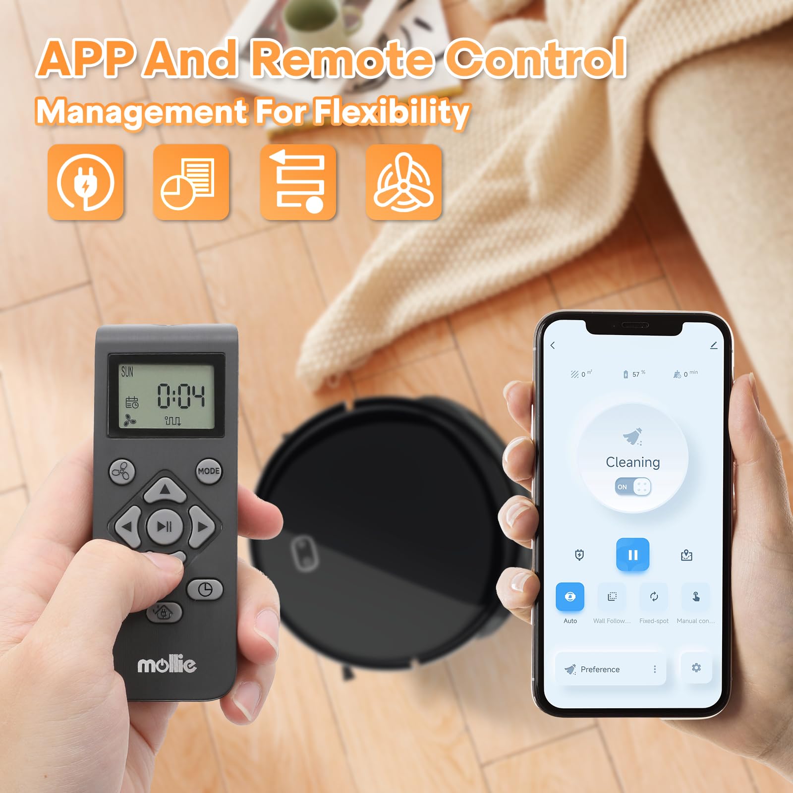 Smart Robot Vacuum Cleaner with Remote Control - 30W Self-Charging, 500ml Dustbin & 150ml Water Tank - Auto Cleaning for Hardwood Floors & Carpets - Quiet Operation with Dry Mop Function - Perfect for Pet Hair & Daily Home Cleaning