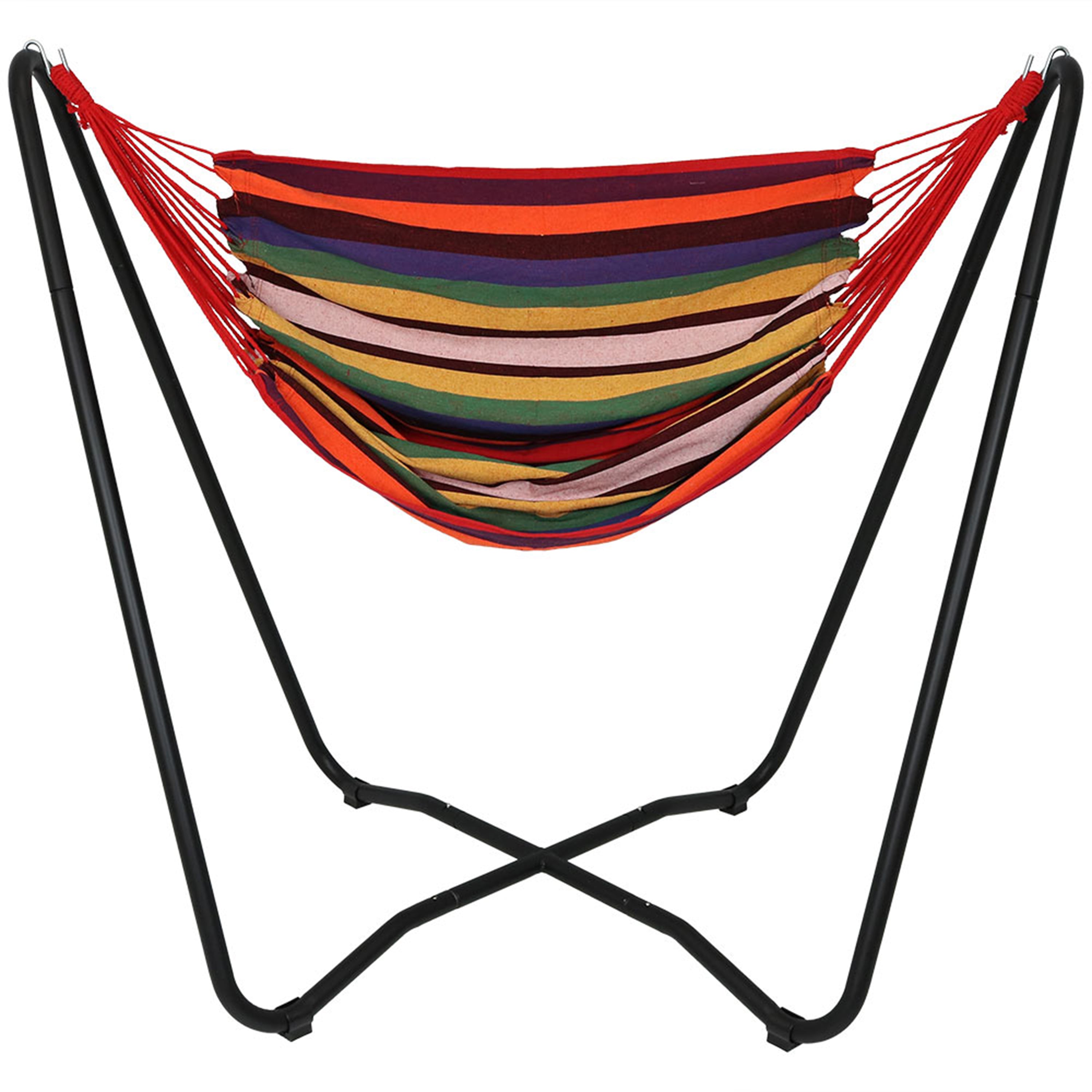 Sunnydaze Hanging Rope Hammock Chair with Space-Saving Stand - Indoor/Outdoor Swing Chair for Patio, Garden, Balcony & Bedroom Relaxation