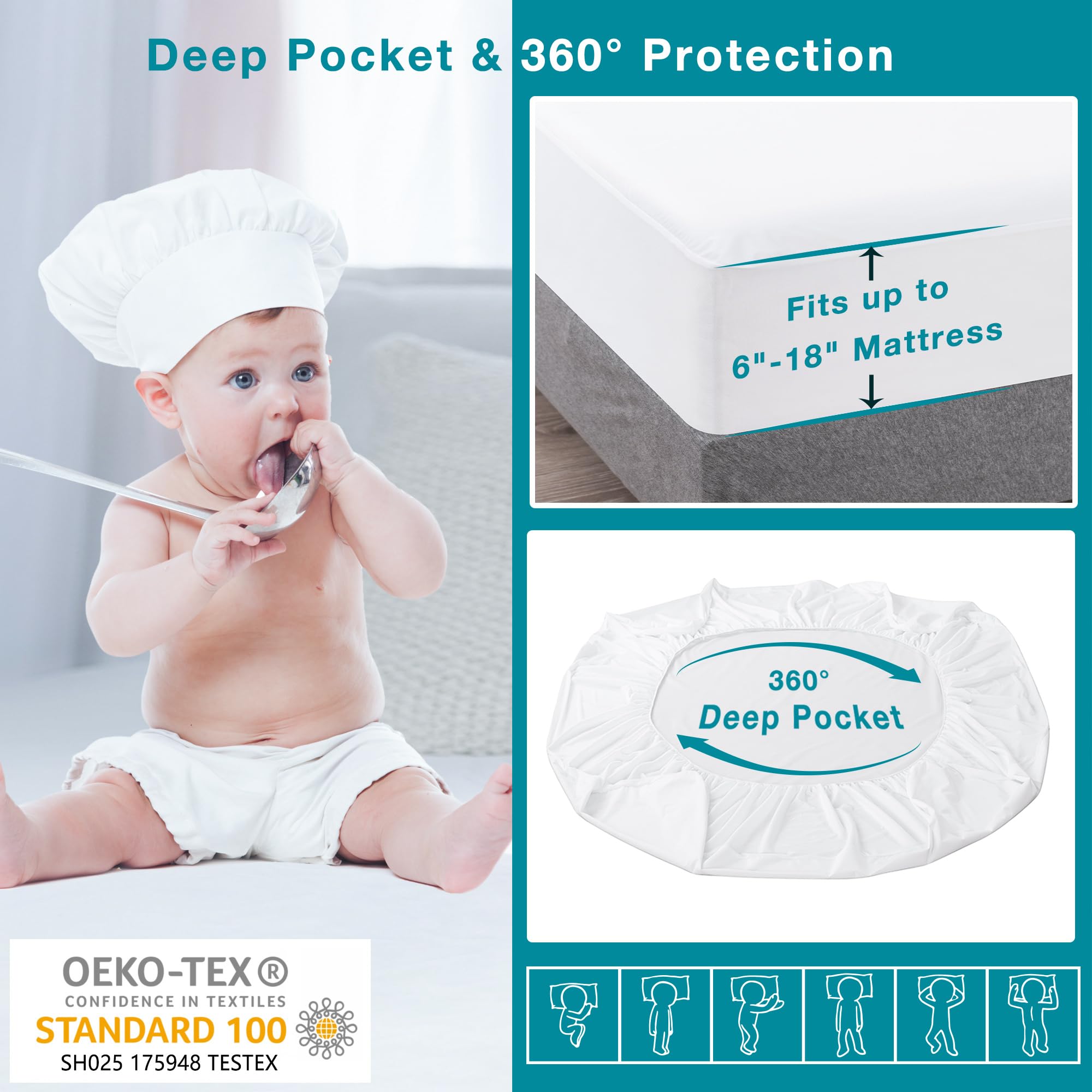 Lunsing 2 Pack Waterproof King Size Mattress Protector - Noiseless, Breathable & Soft Mattress Pad Cover with 6-18 Inch Deep Pocket - White - Perfect for Bedroom, Guest Room & Allergy Protection