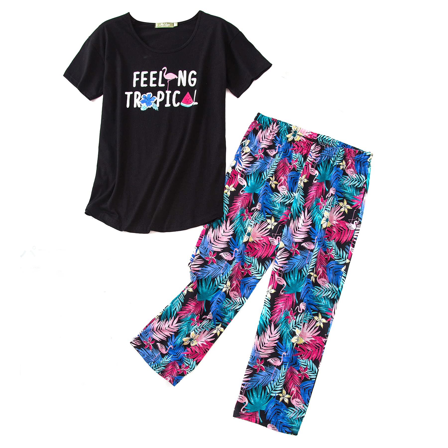 Zando Women's 2-Piece Pajama Set - Cartoon Print Lounge Sleepwear with Pants & Capri (Matching Sleep Sets) | Perfect for Cozy Nights, Relaxing at Home & Gift Giving