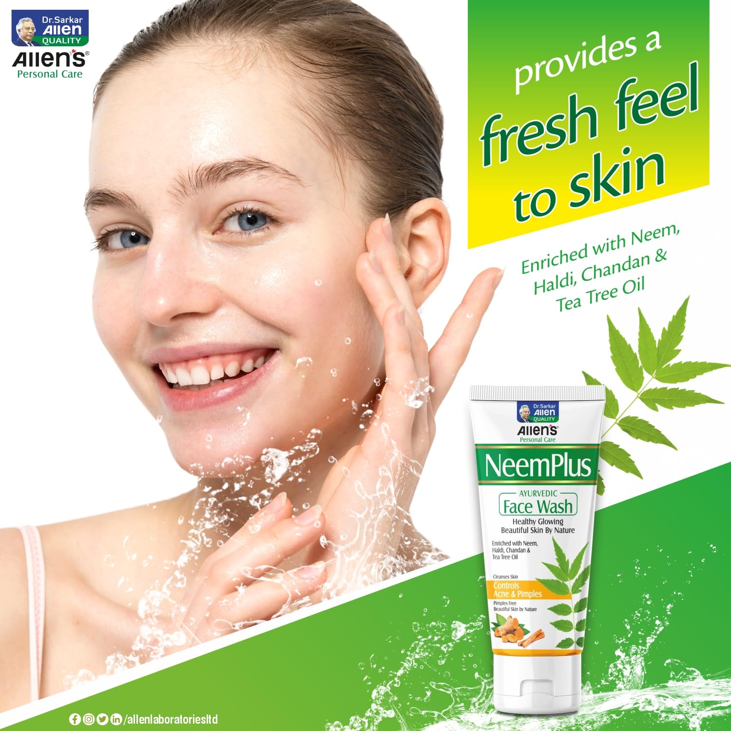 NeemPlus Ayurvedic Face Wash (100ml X 2) - Natural Acne Treatment & Skin Cleanser for Oily & Sensitive Skin | Gentle Daily Face Wash to Remove Dirt, Pollution & Impurities | Perfect for Morning & Night Skincare Routine