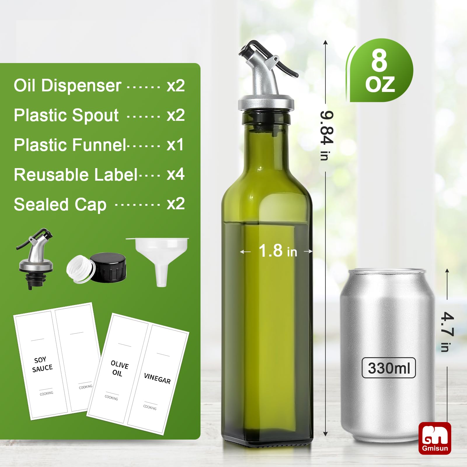Premium Glass Olive Oil Dispenser Bottle 8oz (2 Pack) - Kitchen Oil Pourer with Spout, Durable & Leak-Proof for Olive, Avocado & Cooking Oils - Perfect for Salad Dressing, Cooking & Baking