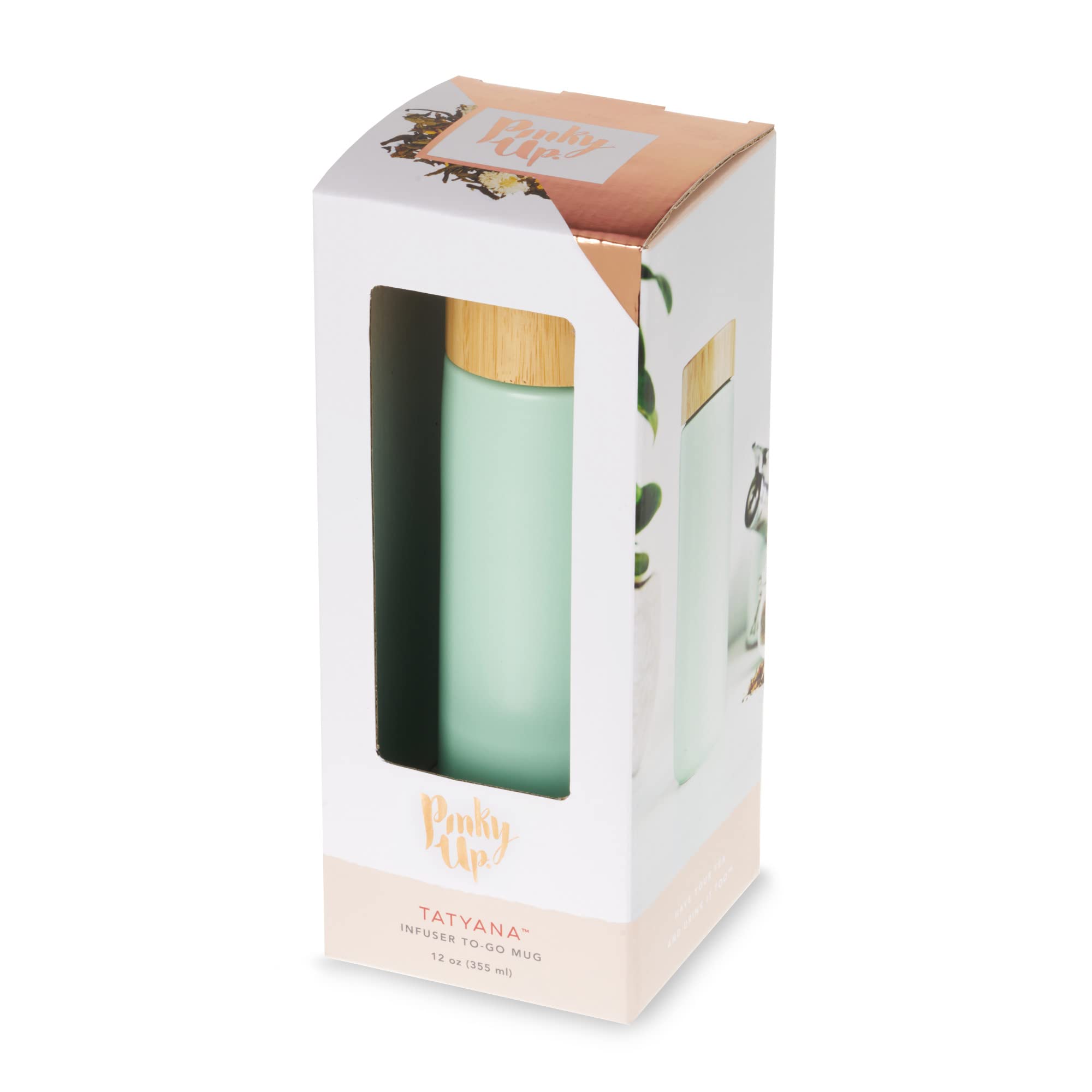 Pinky Up Tatyana Ceramic Tea Infuser Mug with Stainless Steel Filter & Bamboo Lid - 12oz Turquoise Tea Cup - Perfect for Loose Leaf Tea, Herbal Tea & Office/Home Use