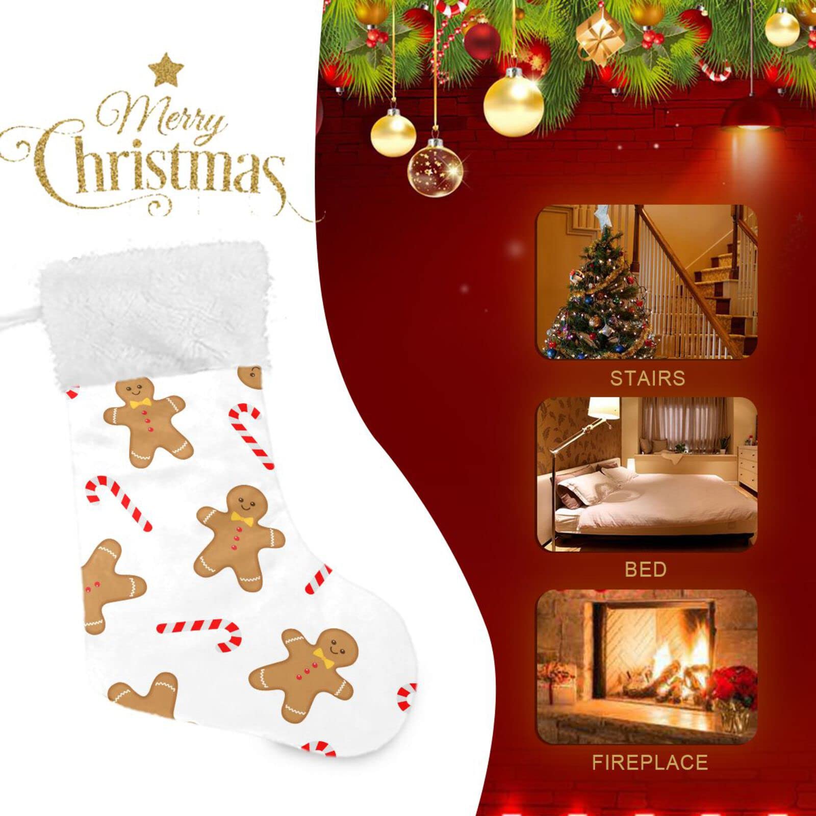 Kigai 1PCS Large Christmas Stockings - 18 Inch Gingerbread Man Xmas Stocking for Fireplace Decorations | Holiday Party Decor & Family Gift Hanging | Perfect for Christmas Tree, Mantel, and Festive Home Decor