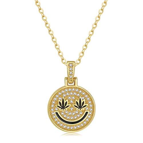 SISMIURRA Gold Smiley Face Necklace for Women - Stainless Steel Clavicle Chain with Cubic Zirconia Pendant - Cute Y2K Preppy Jewelry Gift for Women & Girls - Perfect for Everyday Wear, Parties & Gifting