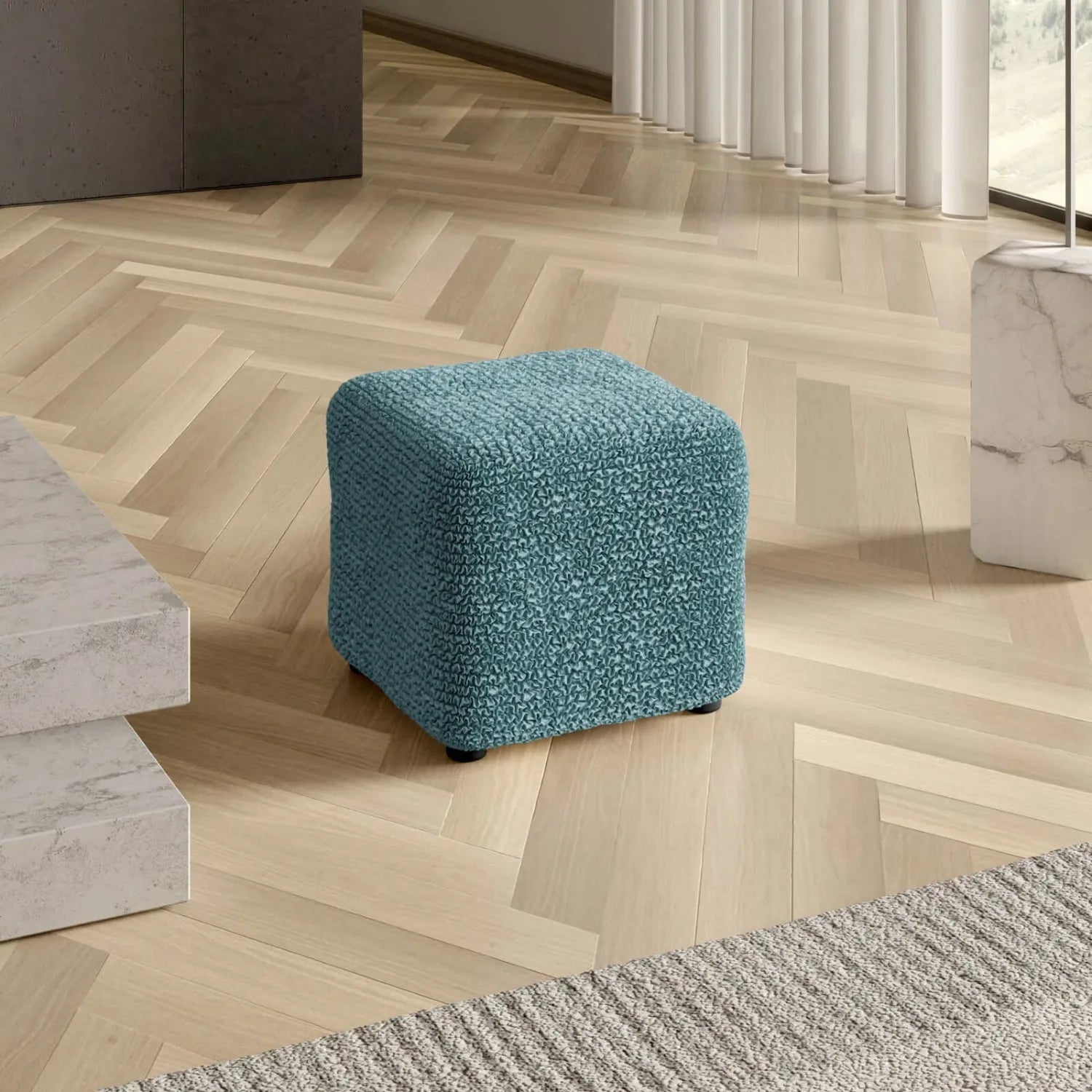 Small Ottoman Slipcover - Microfiber Collection - Perfect for Living Room, Bedroom, and Home Decor