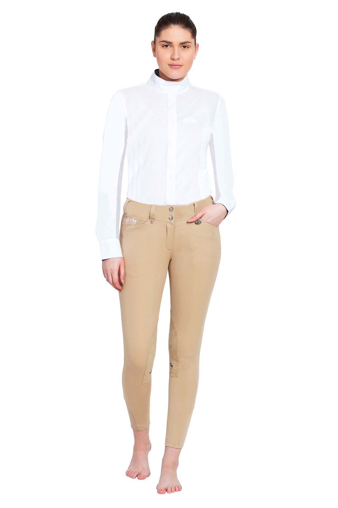 Equine Couture Ladies Blakely Knee Patch Breeches with Contrast Saddle Stitch - Comfortable Equestrian Riding Pants for Women - Perfect for Horseback Riding, Dressage & Show Jumping