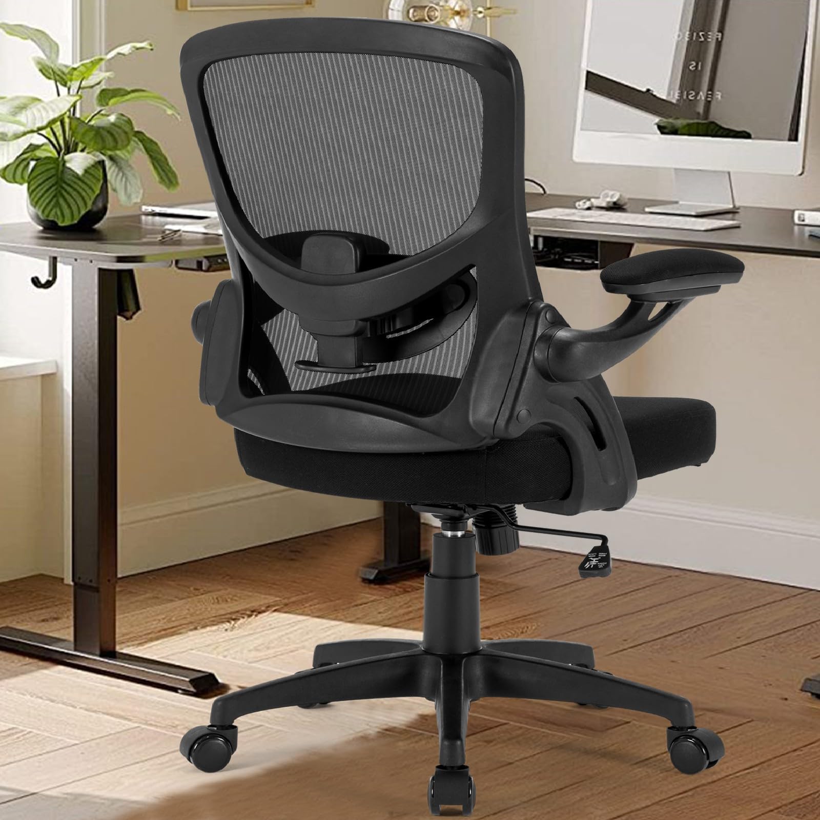 Ergonomic Mesh Office Chair with Adjustable Lumbar Support - Flip-Up Armrests & Height Adjustable Swivel Desk Chair for Home Office - 300 lbs Weight Capacity - Perfect for Long Work Hours & Gaming Sessions