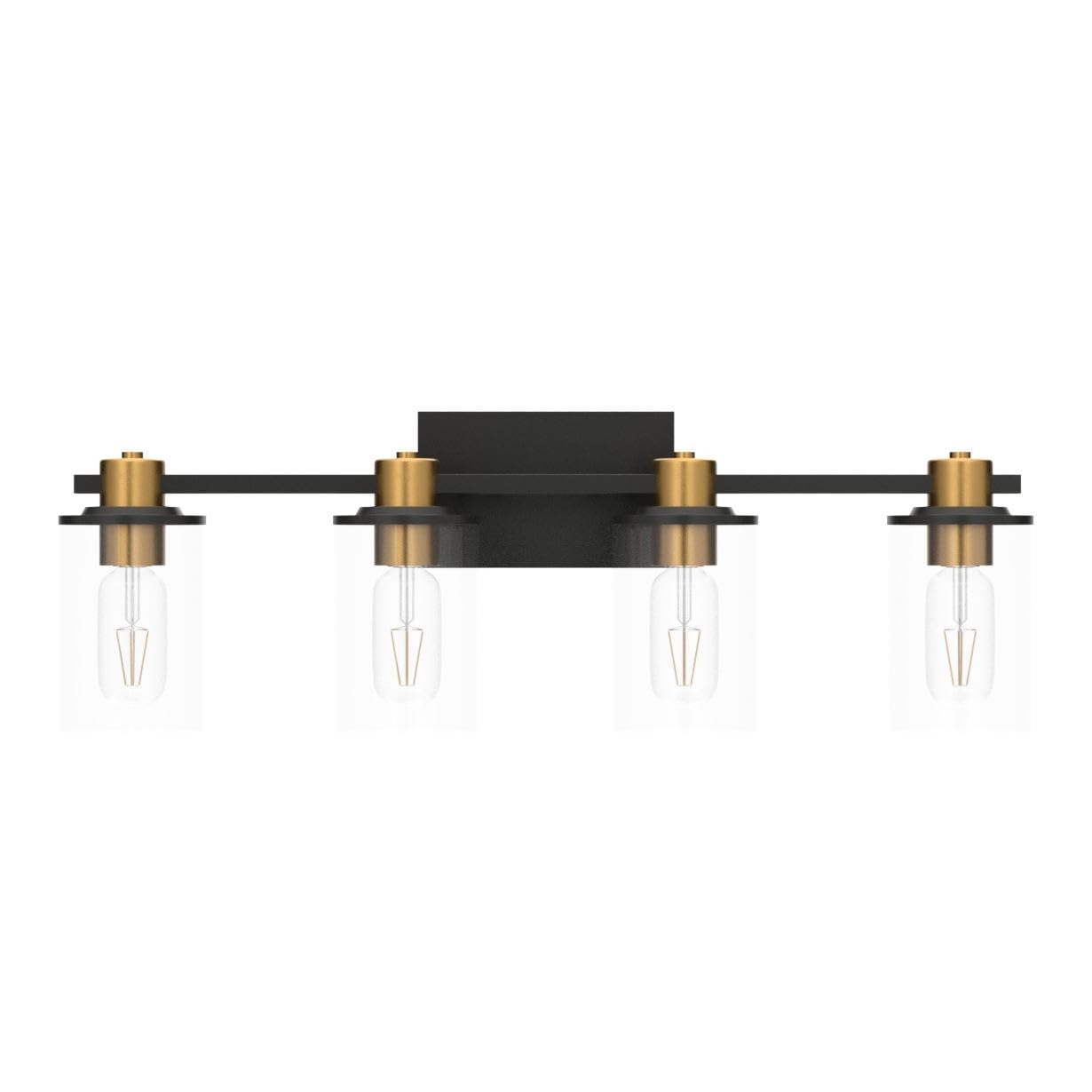 Stambord 4-Light Black and Gold Bathroom Vanity Light Fixture with Clear Glass Shade - Modern Wall Sconce Lighting for Bathroom, Bedroom, Hallway - Perfect for Vanity Mirror Lighting and Home Décor