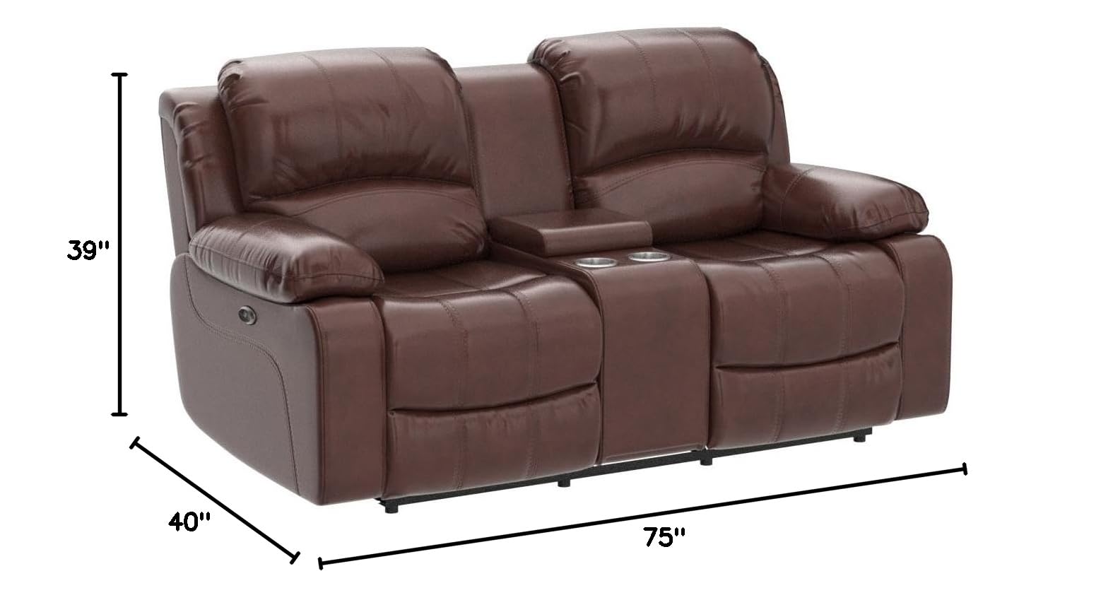 Betsy Furniture Power Reclining Bonded Leather Living Room Loveseat Set - Brown Leather Recliner Sofa for Living Room, Home Theater & Family Room Comfort