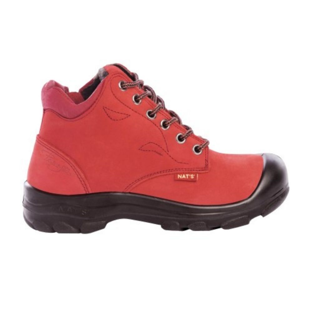 P&F S556 Women's Steel Toe Work Boots with Side Zipper - Red | Comfortable Safety Shoes for Construction, Warehouse & Outdoor Work