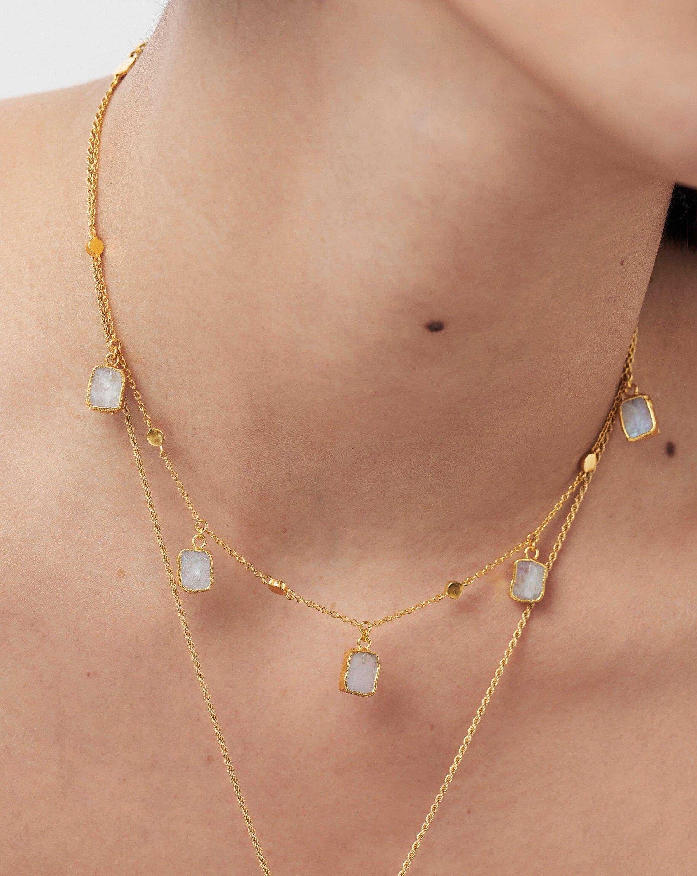Lena Charm Choker Necklace - 18k Gold Vermeil & Rainbow Moonstone Pendant | Elegant Layering Jewelry for Women, Perfect for Date Nights, Weddings & Special Occasions