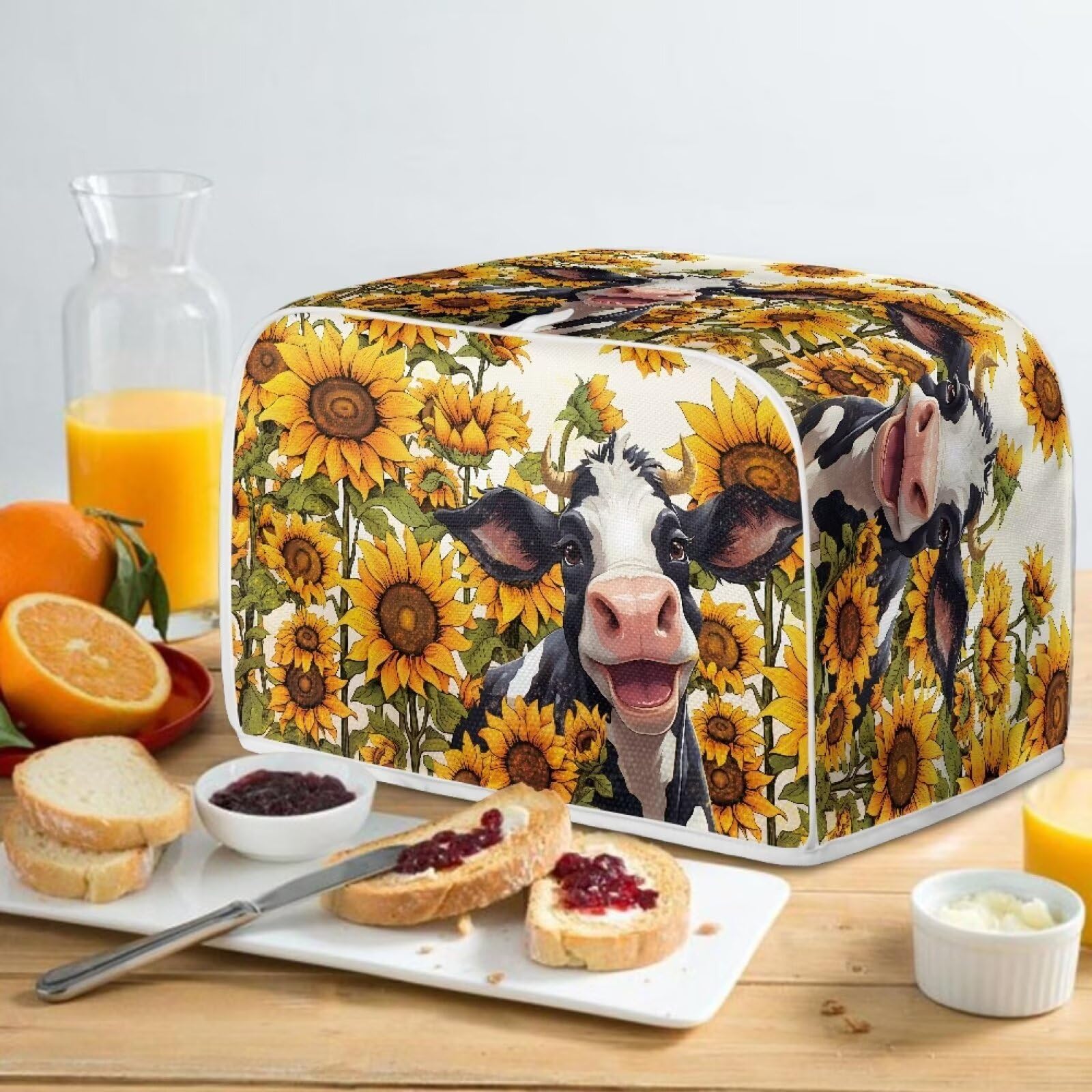 Sunflower Cow Print 4-Slice Toaster Cover - Anti-Fingerprint Oven Dust Protector for Small Kitchen Appliances | Perfect for Toasters, Bread Makers & Countertop Protection