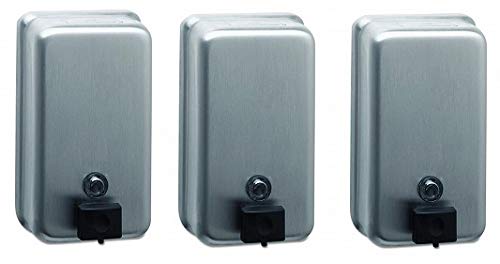 Bobrick 2111 ClassicSeries 40oz Stainless Steel Surface-Mounted Soap Dispenser (3 Pack) - Ideal for Commercial Restrooms, Hospitals, and Public Facilities