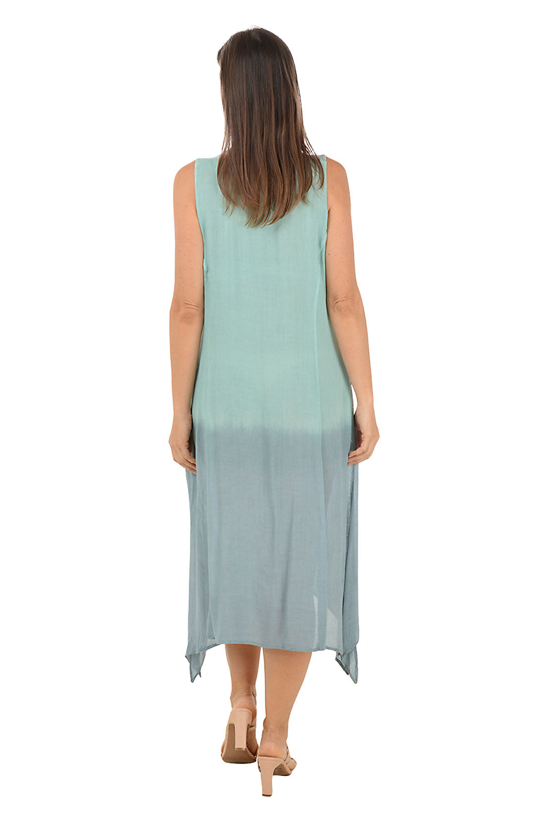 Celadon Dip Dye Sleeveless Midi Dress - Women's Elegant Summer Casual Dress for Beach, Wedding & Party Wear