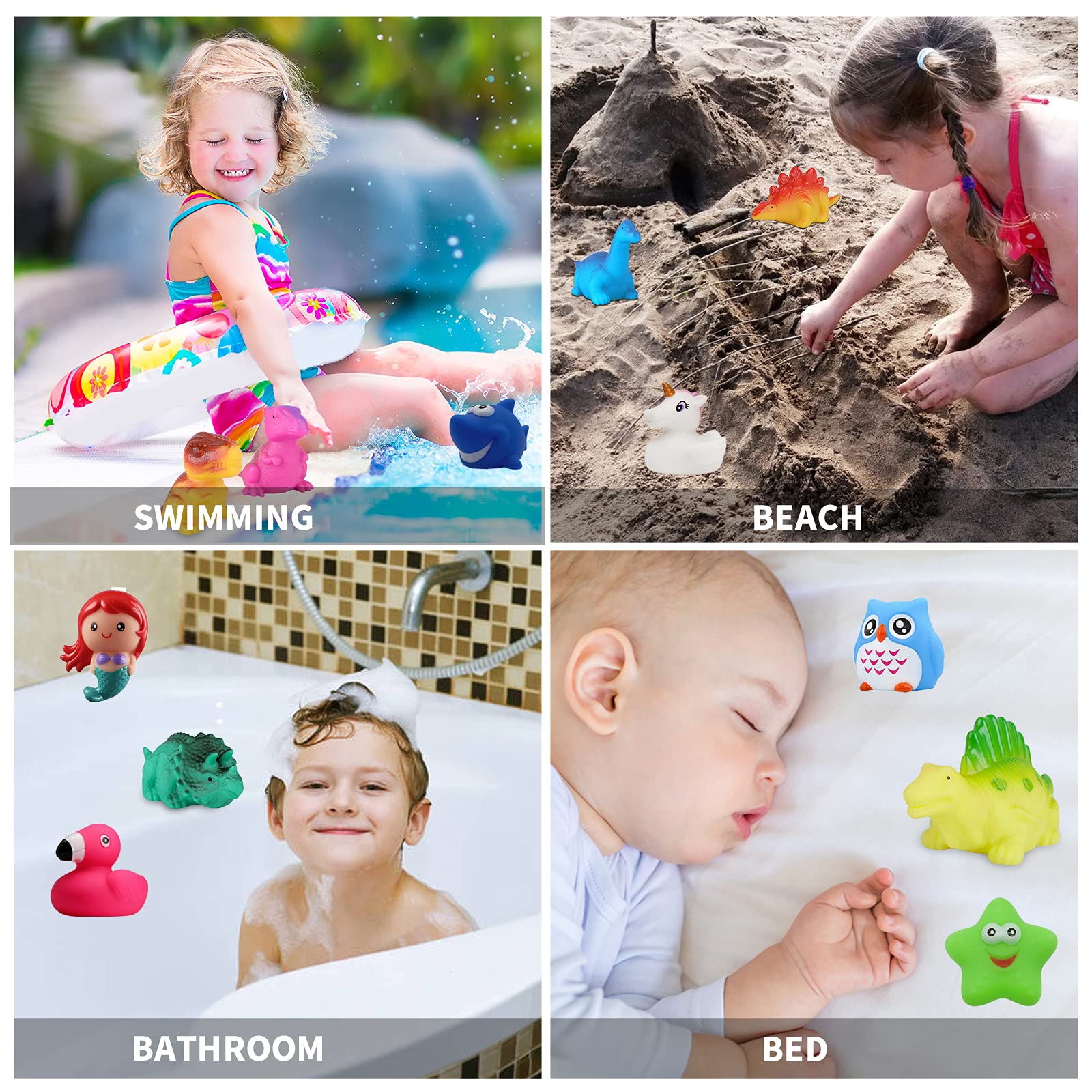 12 Pack Light Up Floating Baby Bath Toys - Color Changing Flashing Rubber Toys for Toddlers & Kids - Fun Bathtub & Shower Games for Sensory Play & Water Learning