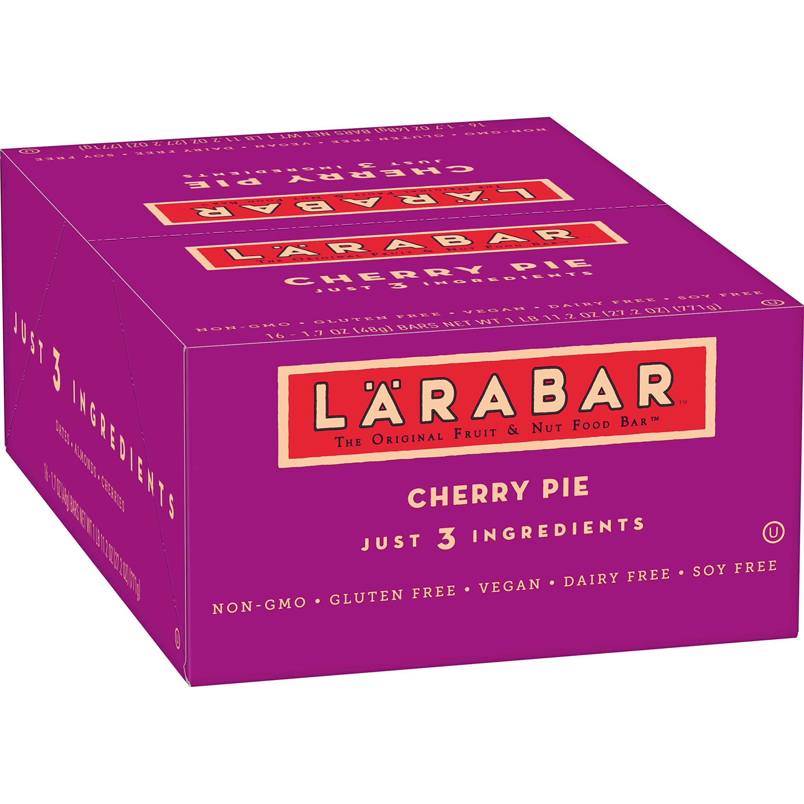 Larabar Gluten Free Snack Bars, Cherry Pie Flavor, 1.7 oz (16 Count) - Whole Food Energy Bars, Dairy Free, Vegan, Non-GMO - Perfect for Hiking, Travel & Healthy On-the-Go Snacks