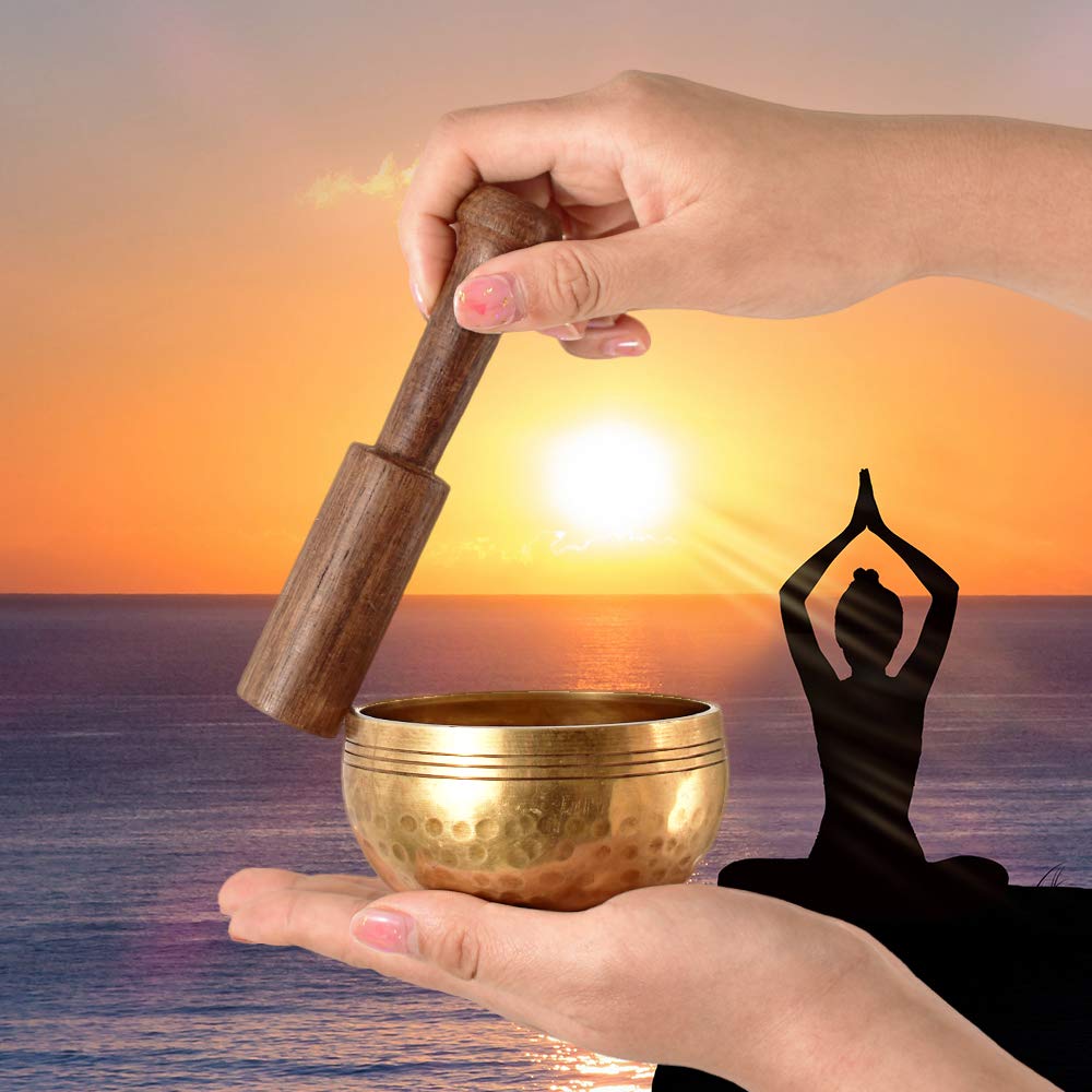 Authentic Tibetan Singing Bowl Set - Handcrafted Meditation Bowl for Yoga, Mindfulness & Relaxation with Premium Gold Silk Pouch - Perfect for Yoga Studios, Meditation Spaces & Home Decor