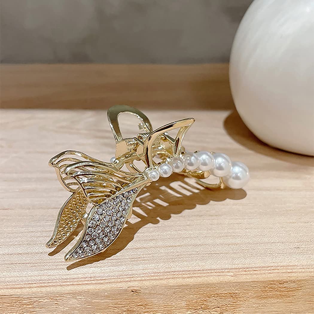 SQUICKLE Large Pearl Hair Claw Clips for Women & Girls - Strong Hold Metal Clips for Thick Long Hair, Diamond Barrettes & Hair Accessories - Perfect for Updos, Ponytails & Everyday Hairstyles