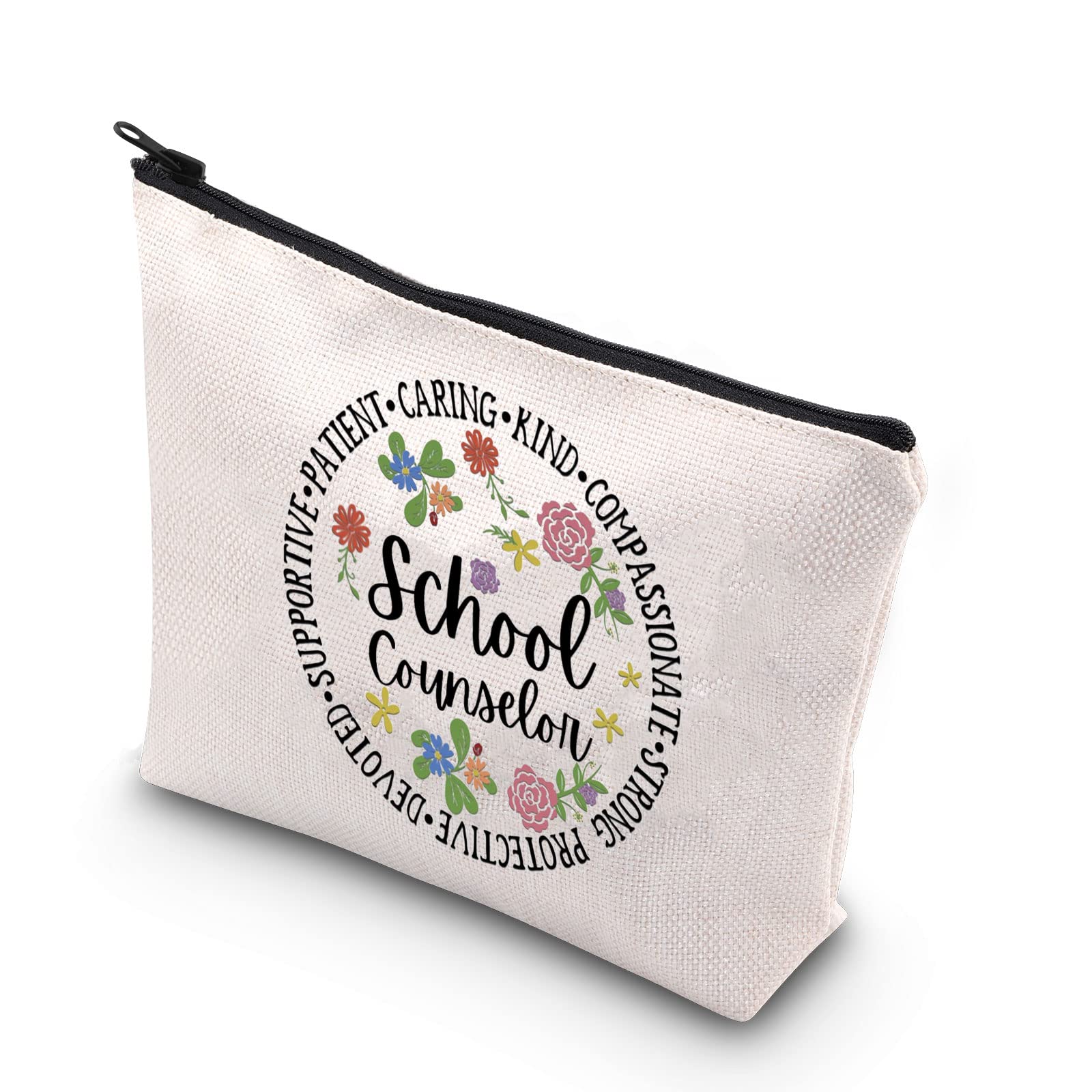 School Counselor Gift - Therapist & Psychiatrist Appreciation Present - Beige Zipper Pouch Makeup Bag for Teachers - Perfect for School Counseling, Office Supplies & Daily Essentials