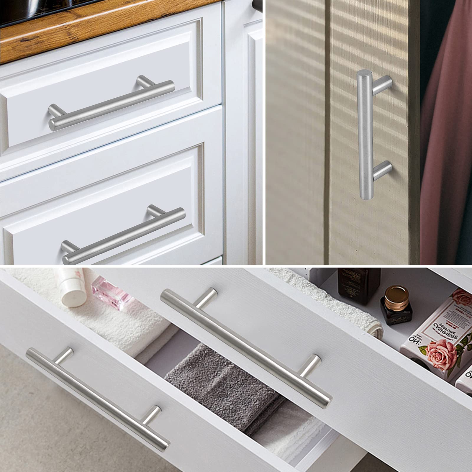 Gobrico 15 Pack Brushed Nickel Cabinet Pulls - 3-1/2